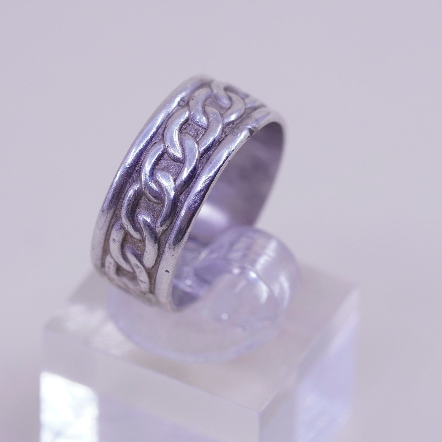 Size 7, vintage sterling silver handmade ring, 925 chain textured band