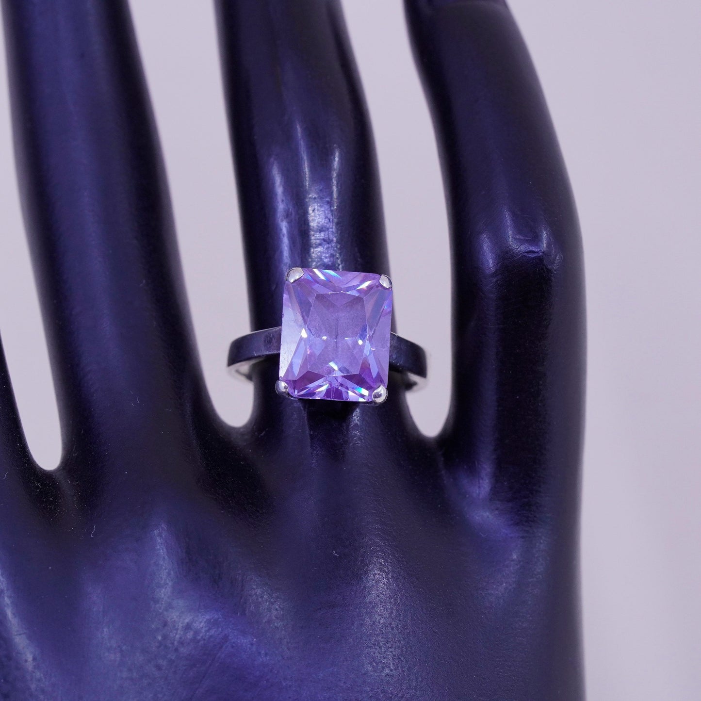Size 7, Vintage sterling 925 silver handmade statement ring with amethyst
