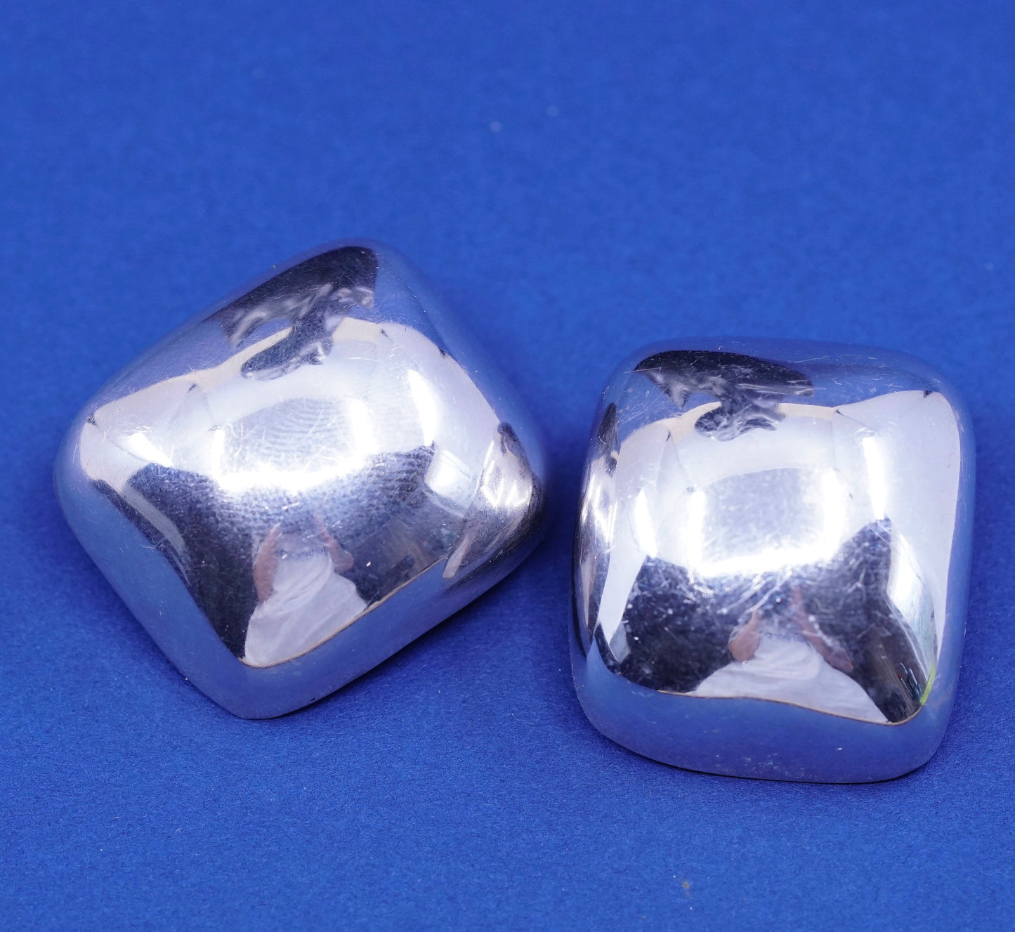 Vintage Sterling silver handmade earrings, 925 square button clip on earrings