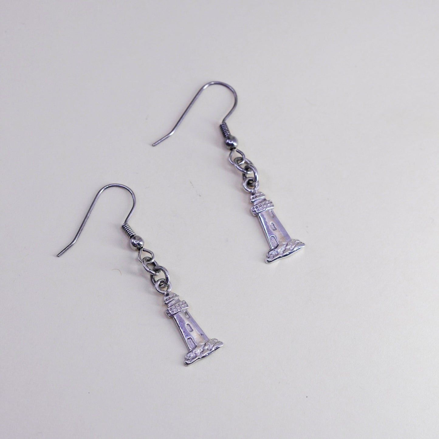 Vintage Mexico Sterling silver handmade earrings, 925 lighthouse dangles