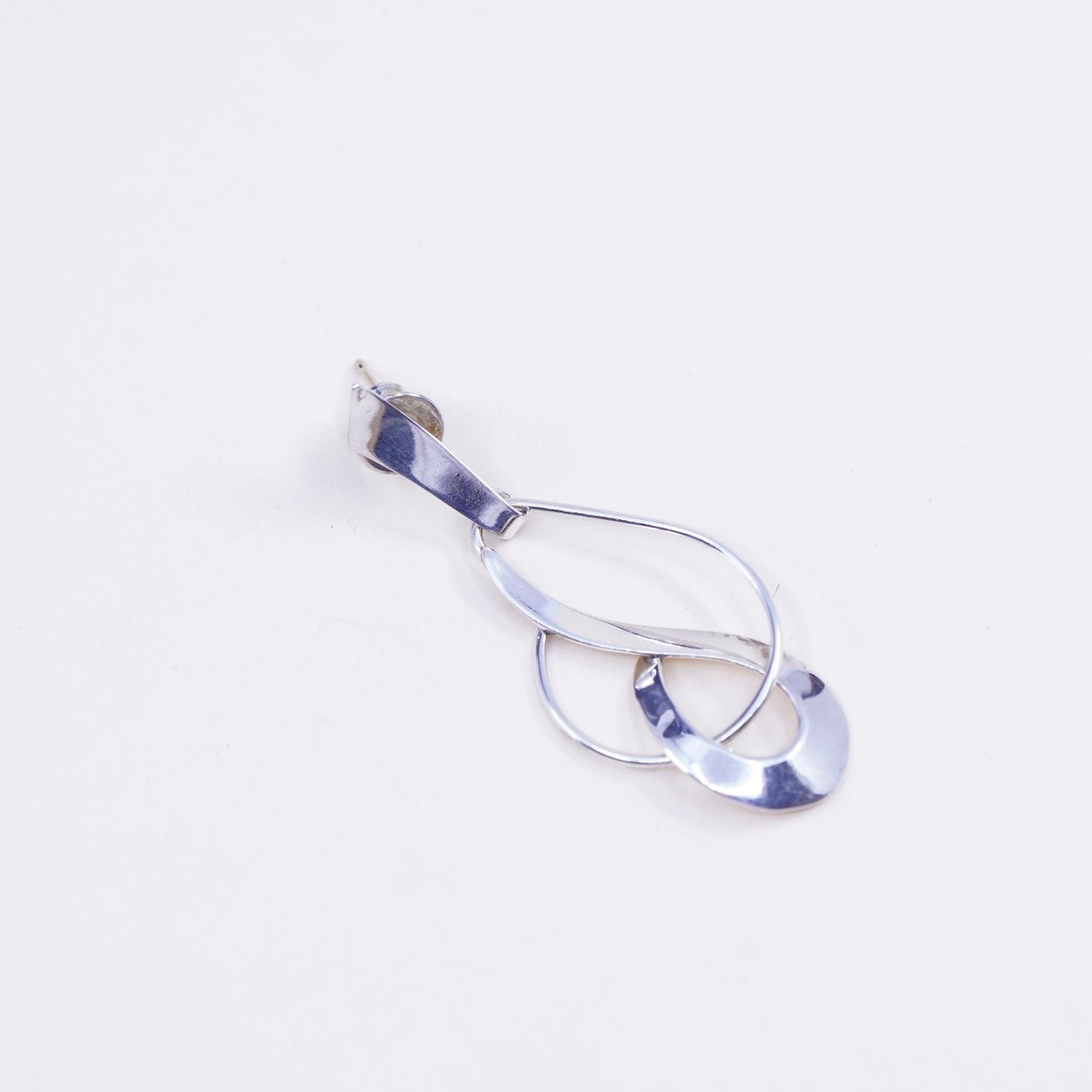 Vintage sterling 925 silver loop earrings, minimalist teardrop 14K gold posts