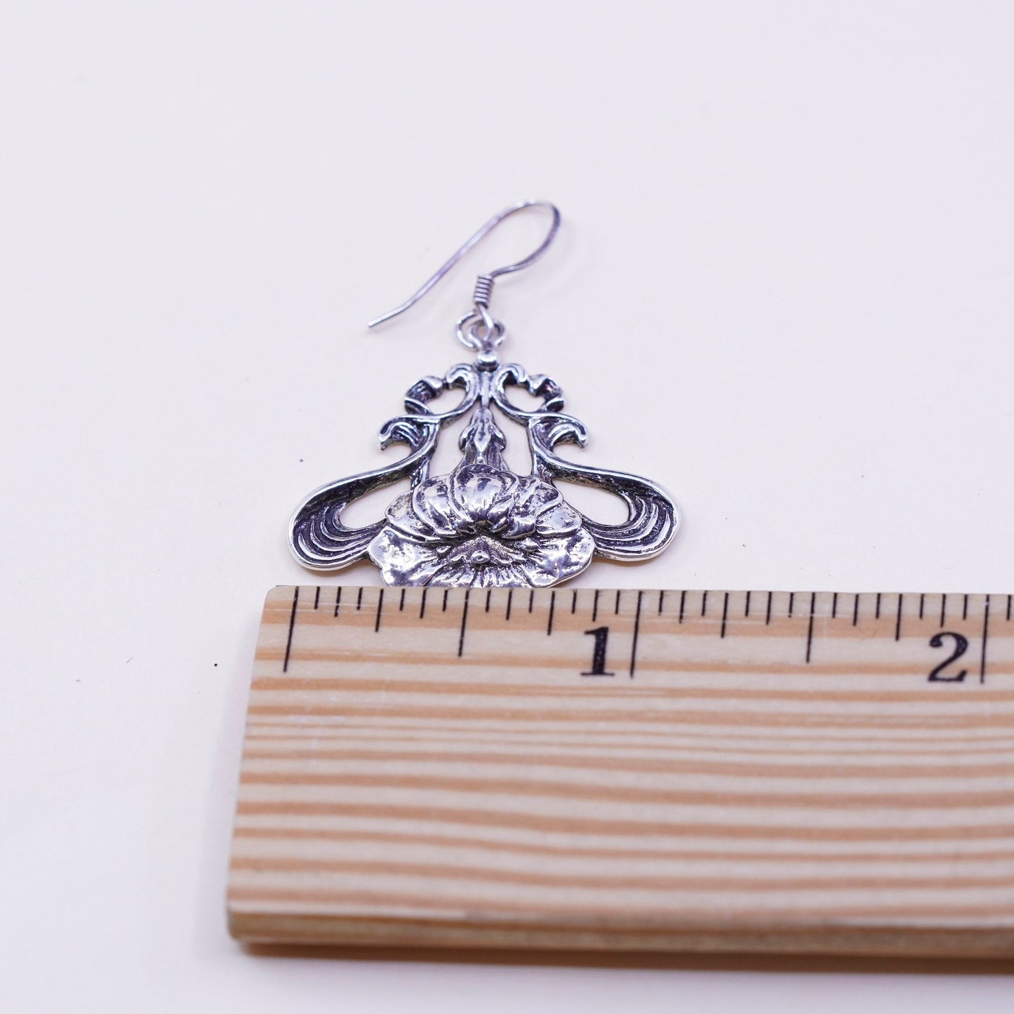 Vintage Sterling 925 silver handmade lotus flower earrings