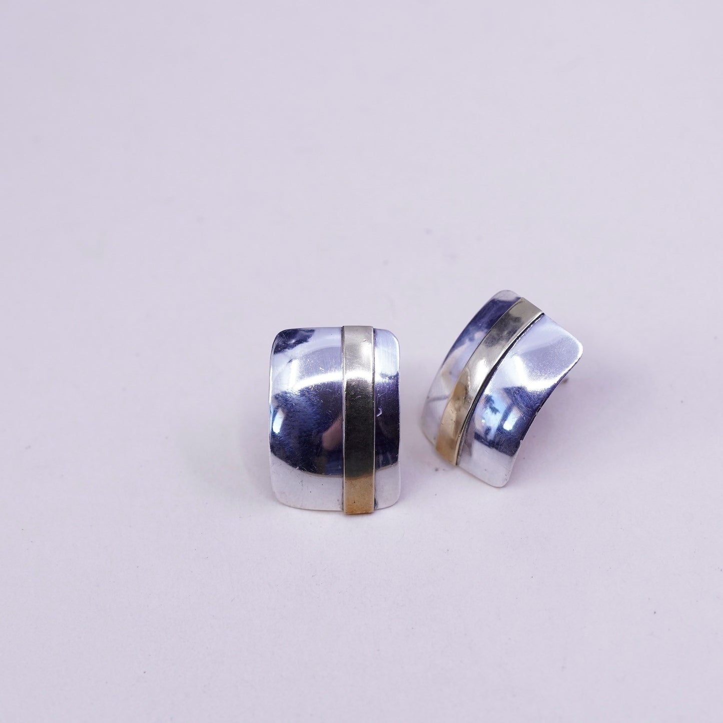 Vintage Native American Ron Tom two tone sterling silver studs, 925 earrings