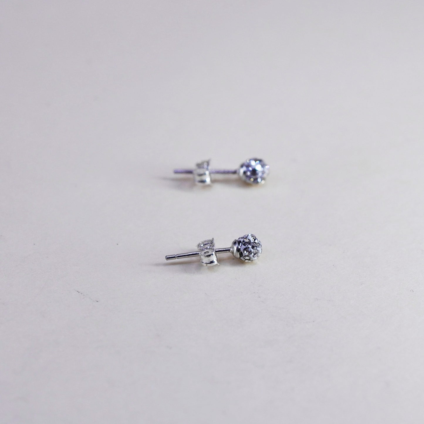 Vintage sterling silver handmade earrings, 925 silver studs with cluster cz