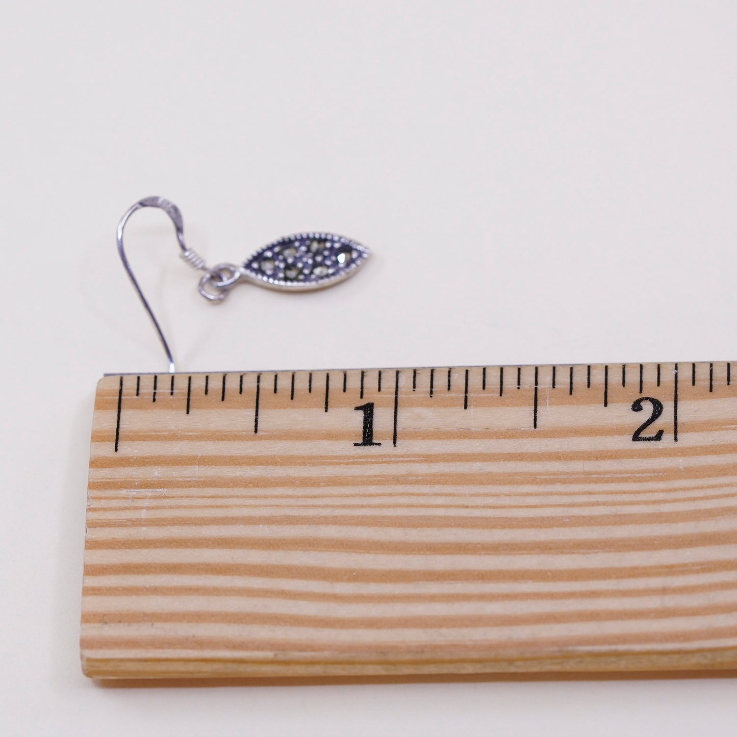 Vintage Sterling silver handmade earrings, 925 Marquise with marcasite