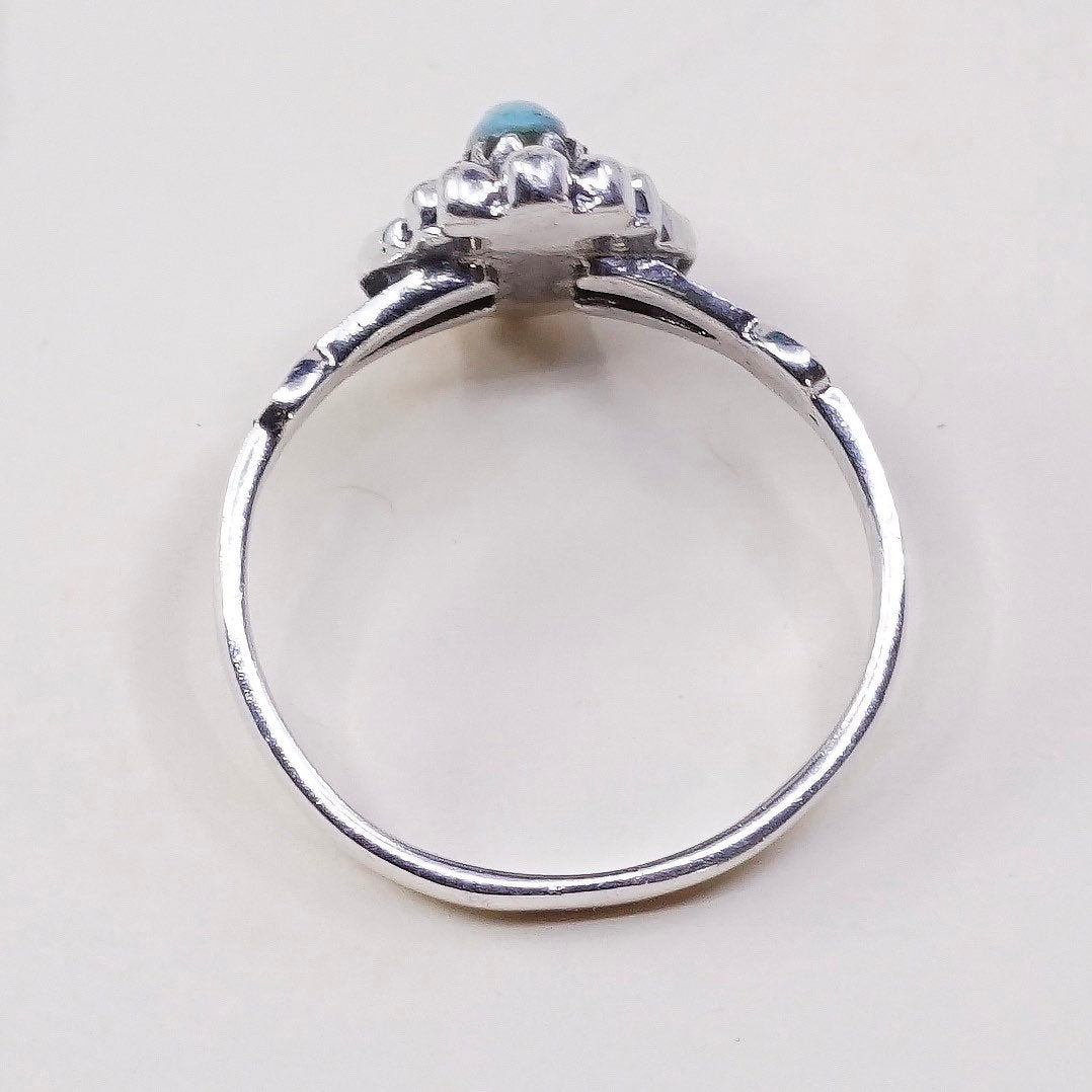 sz 7, vtg sterling 925 silver ring w/ oval turquoise, Native American handmade