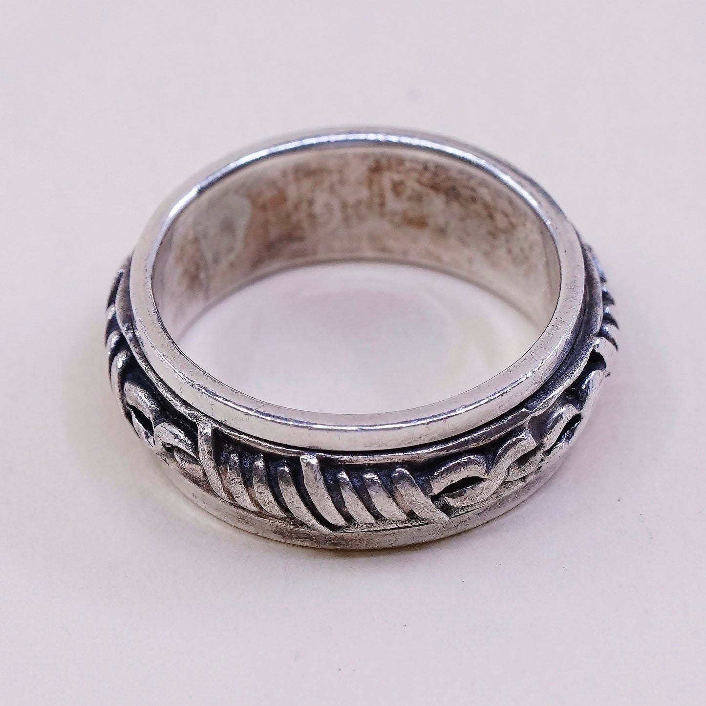 sz 10, vtg sterling silver handmade ring, 925 spinner roller band w/ cable