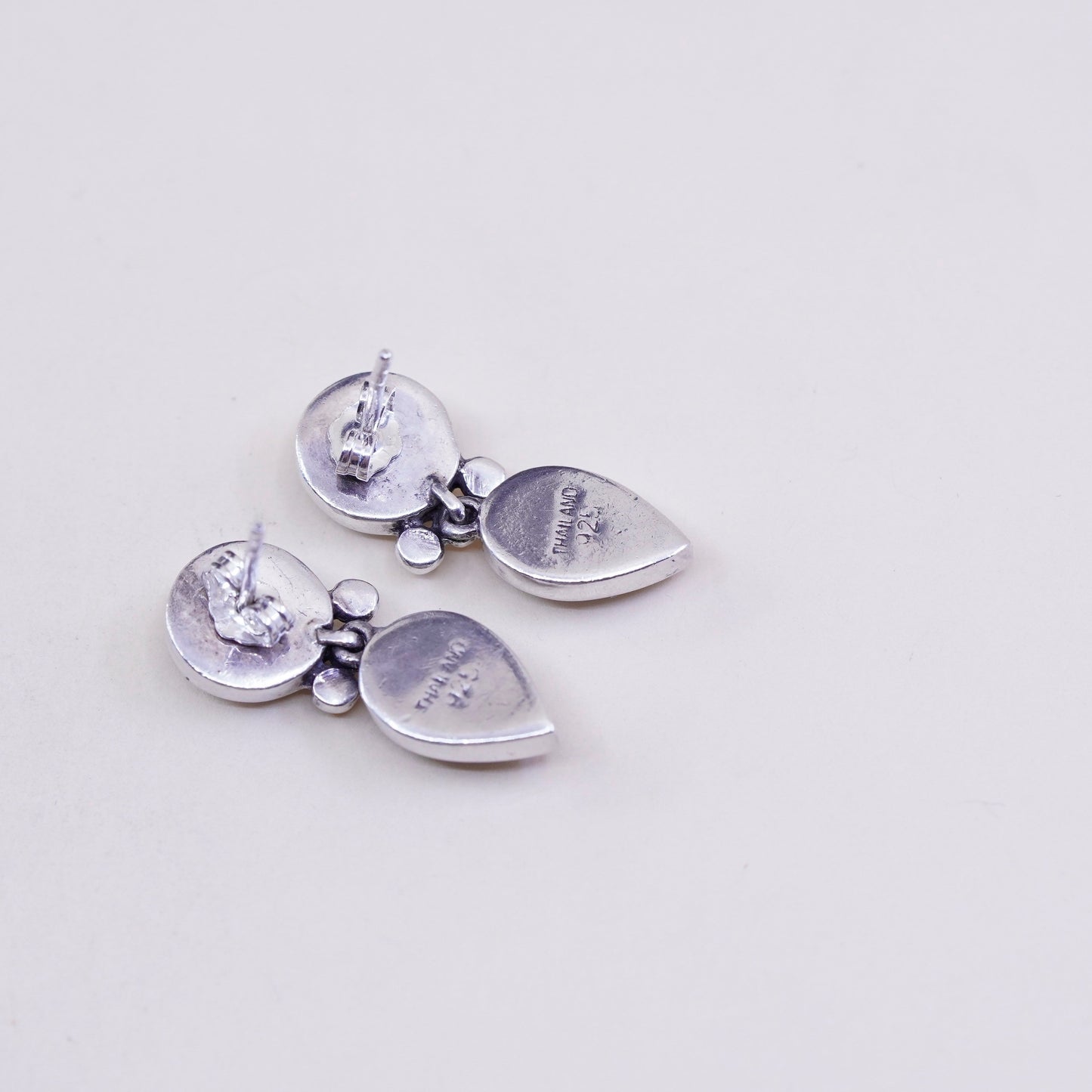 Vintage 925 Sterling silver handmade earrings with teardrop hematite