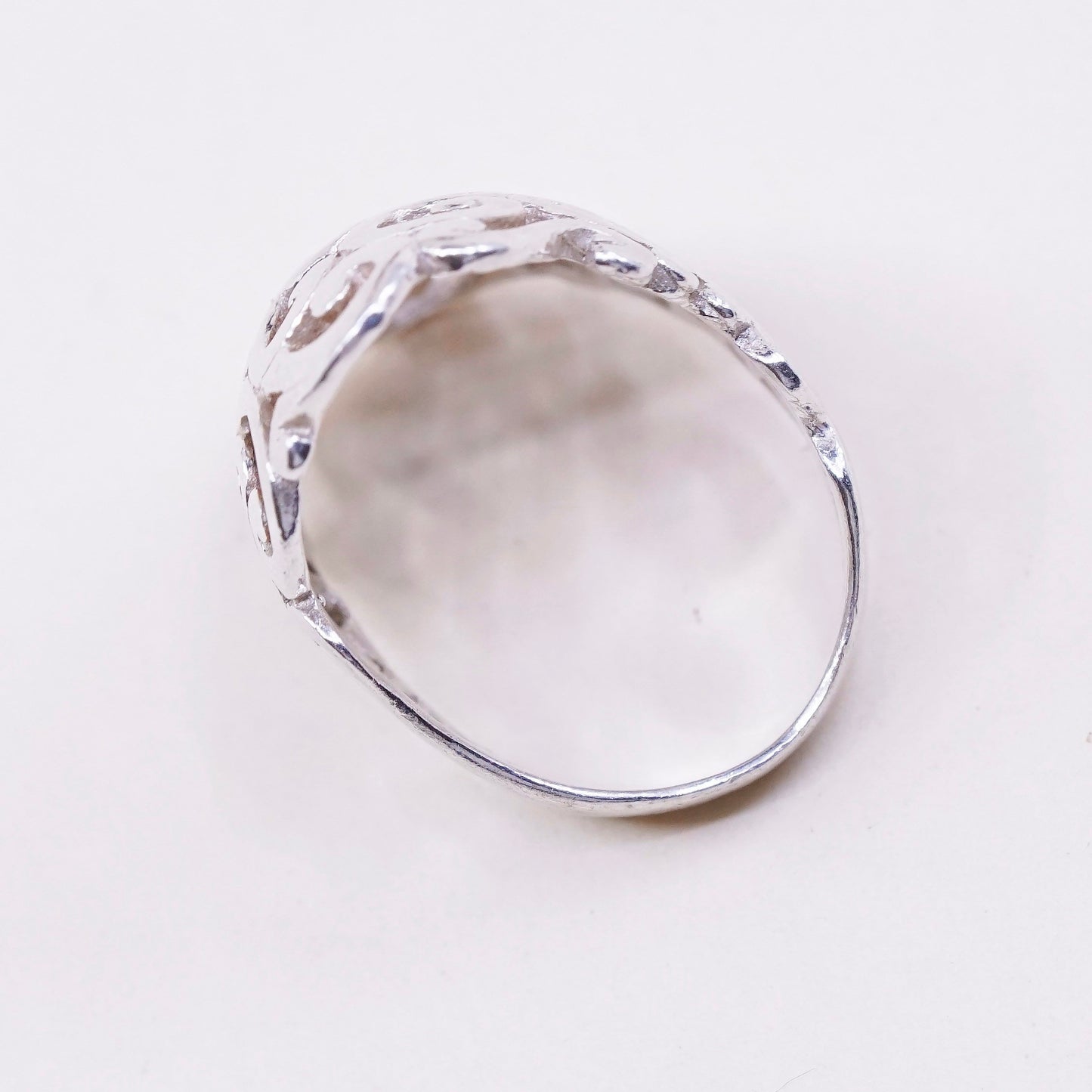 sz 5.5, vtg Sterling silver handmade ring, 925 wide band w/ Filigree swirl