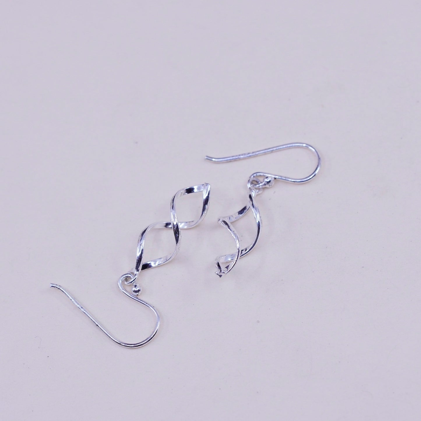 Vintage sterling silver handmade earrings, 925 twisted dangles