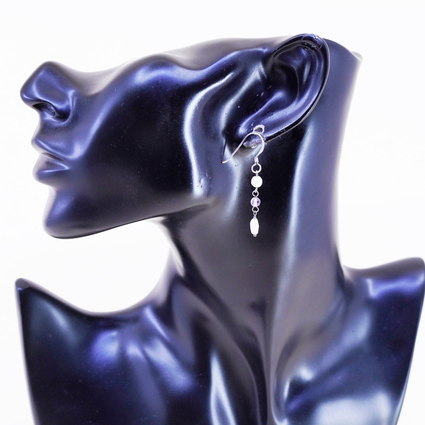 Vintage Sterling 925 silver handmade earrings with pearl drops