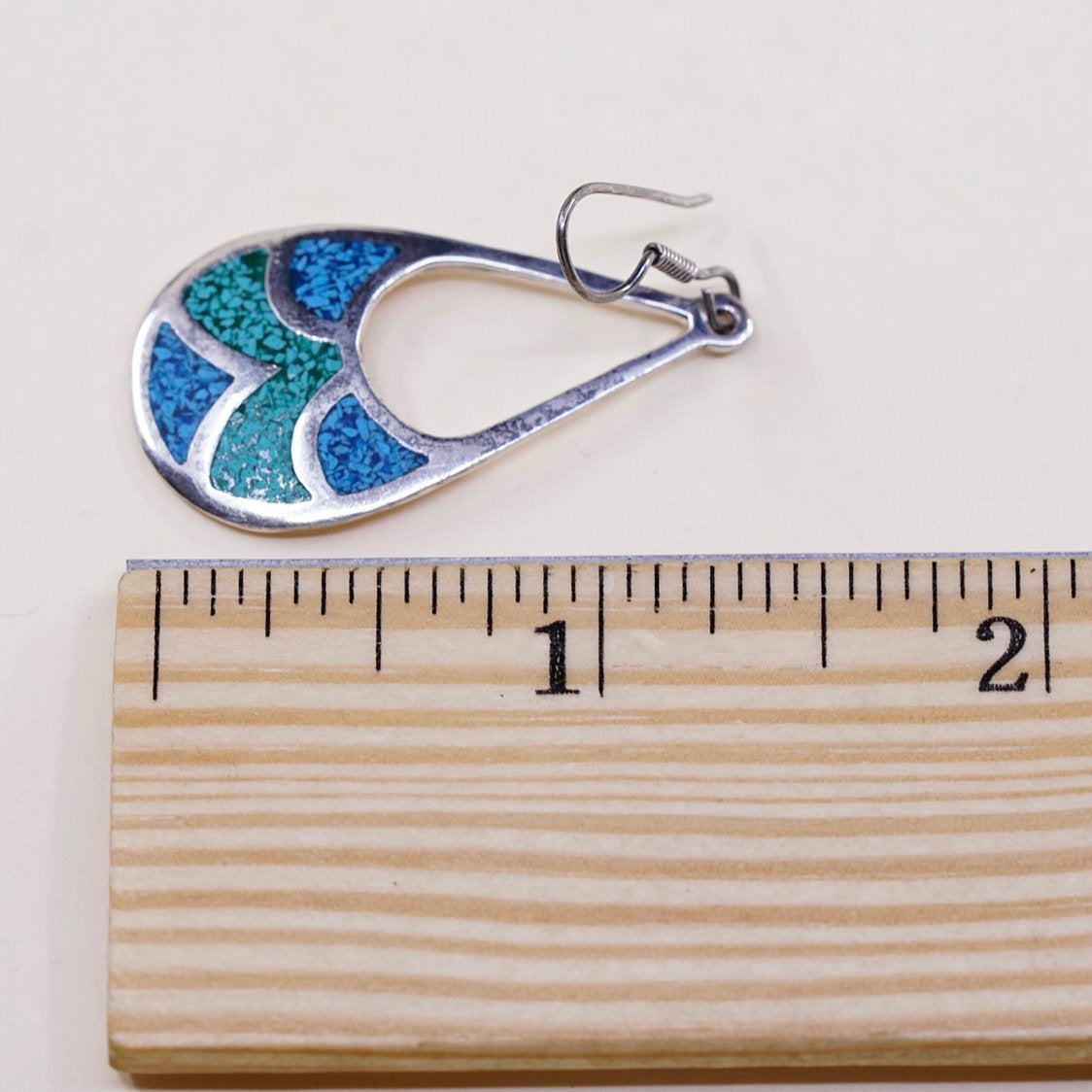 vtg sterling silver handmade earrings, mexico 950 teardrop w/ turquoise