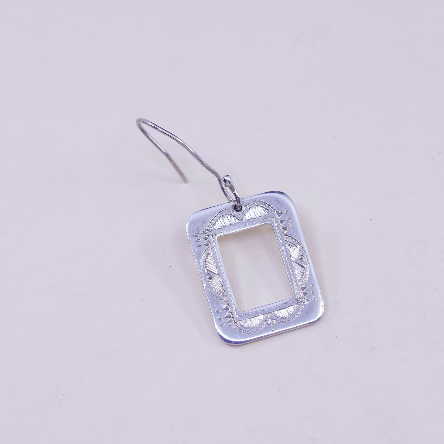 Vintage sterling silver handmade earrings, 925 textured square dangles
