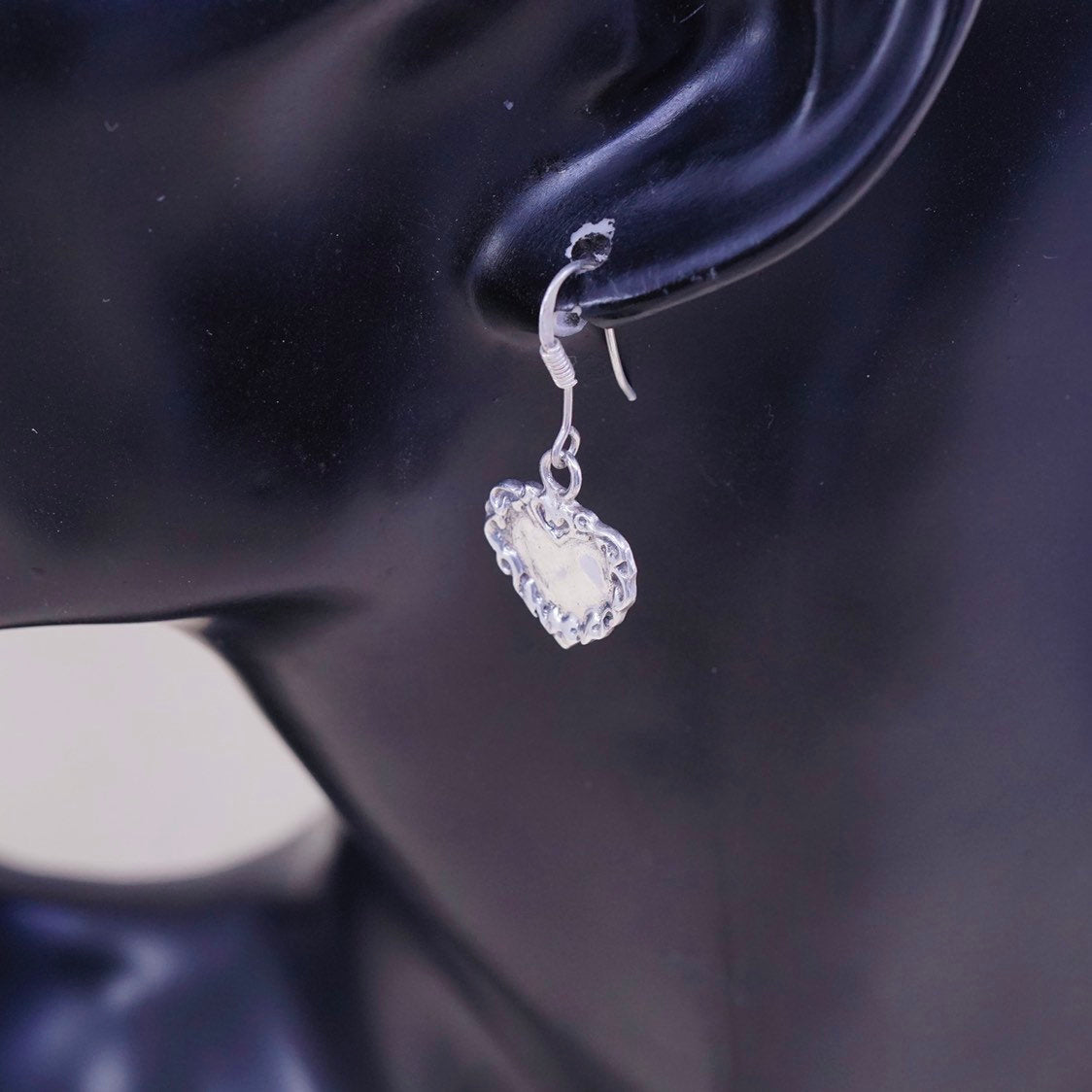 VTG Sterling silver handmade earrings, 925 heart drops, stamped 925