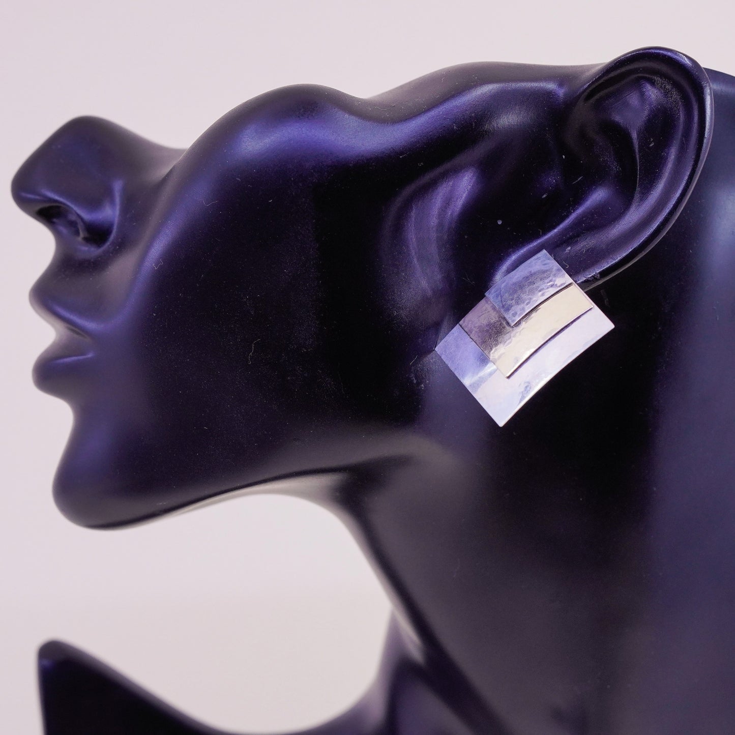Vintage sterling silver handmade earrings, hammered 925 studs with 14K accent