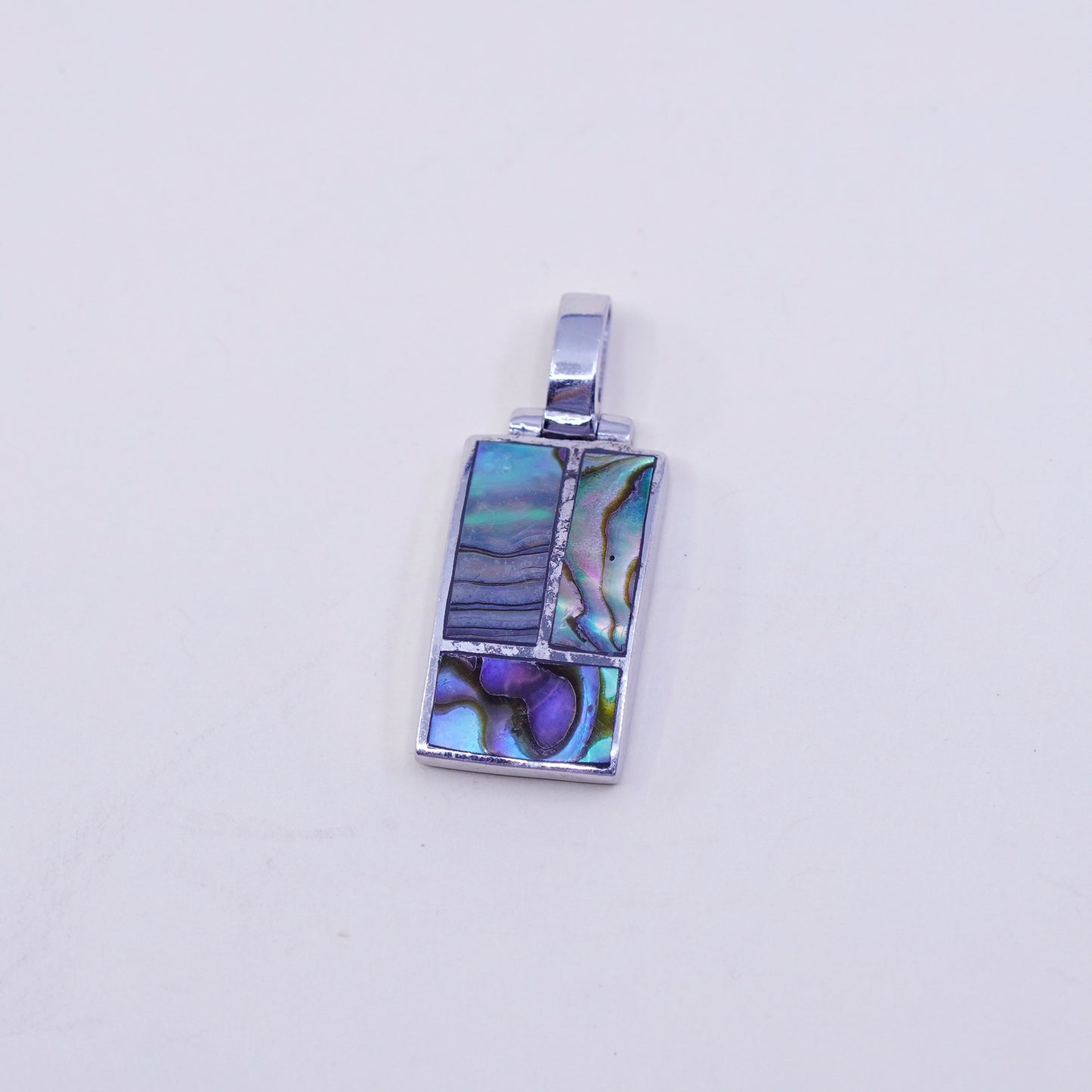 Vintage sterling 925 silver handmade pendant, with long abalone