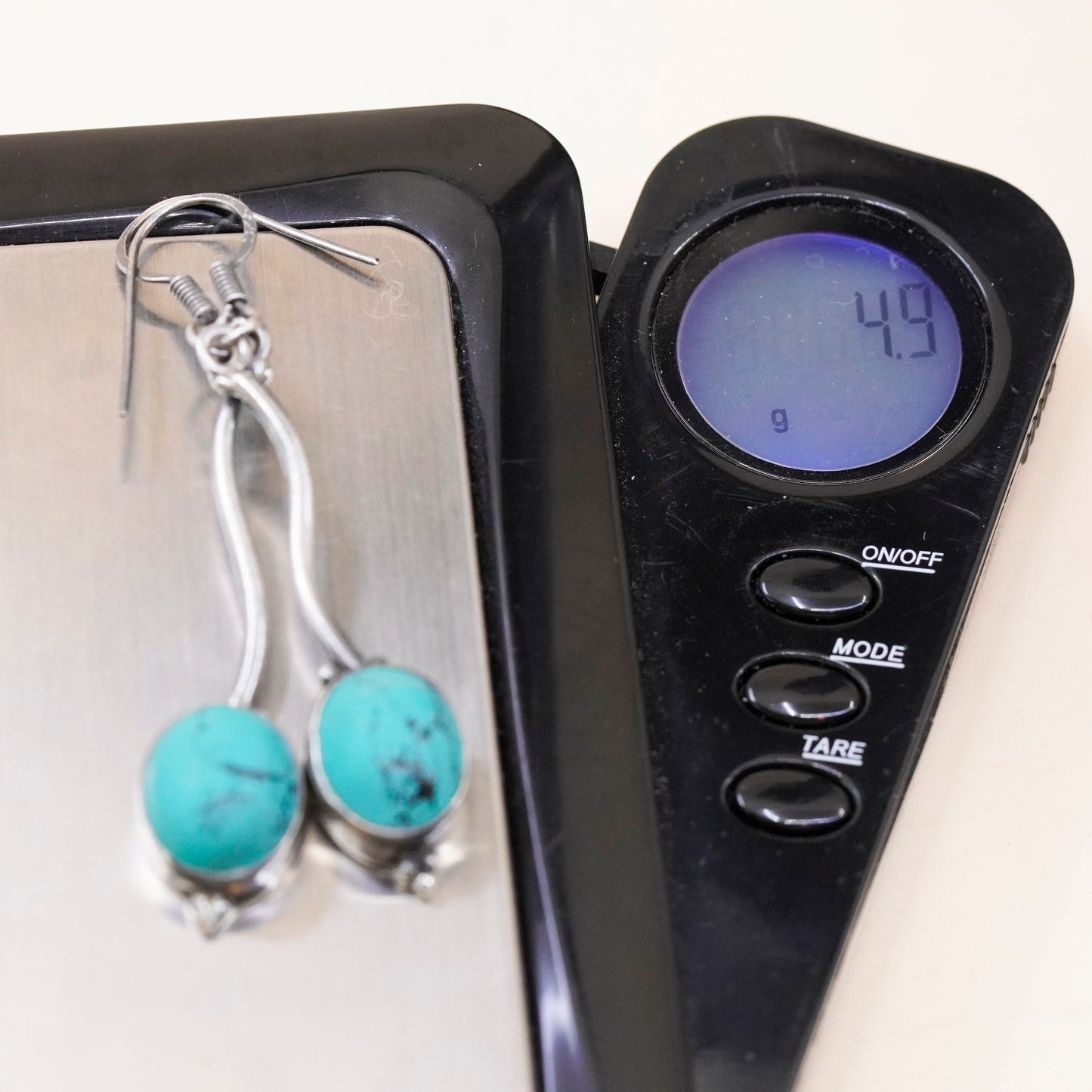 Vintage Sterling silver handmade earrings, 925 wavy drops with turquoise