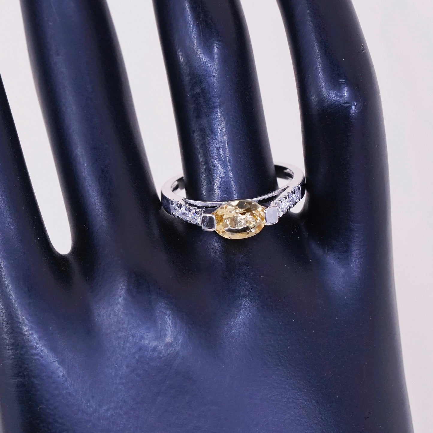 Size 9.25, vintage NVC Sterling silver ring, 925 with citrine and cz