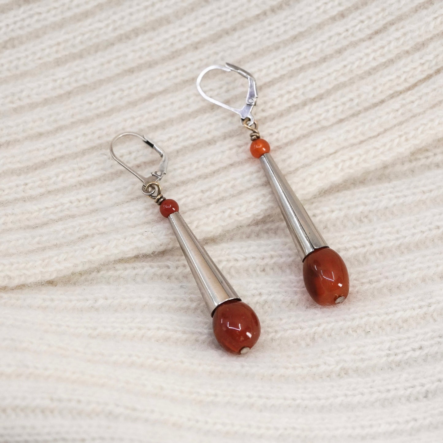Vintage sterling 925 silver handmade earrings with carnelian beads