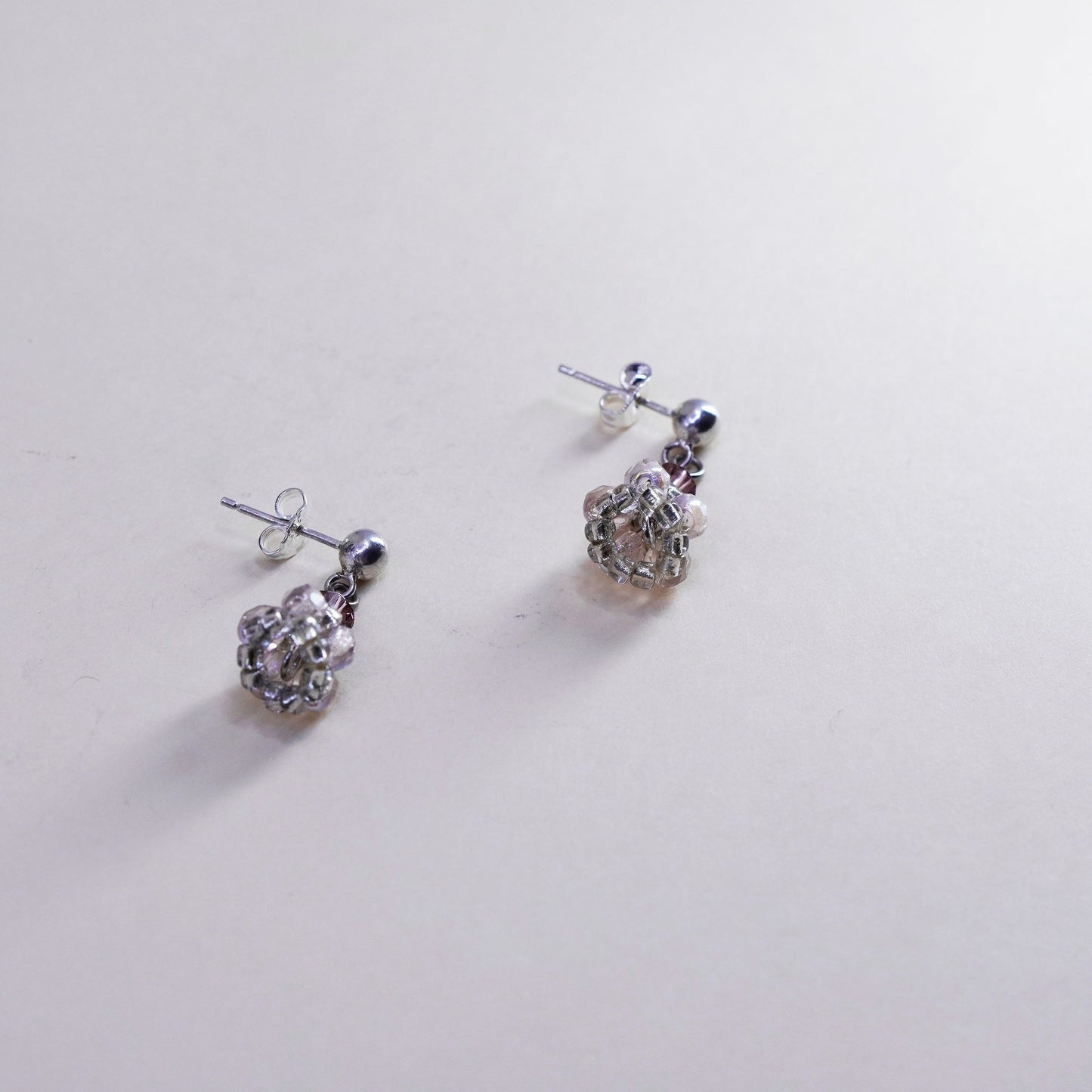 Vintage sterling 925 silver handmade earrings with crystal details