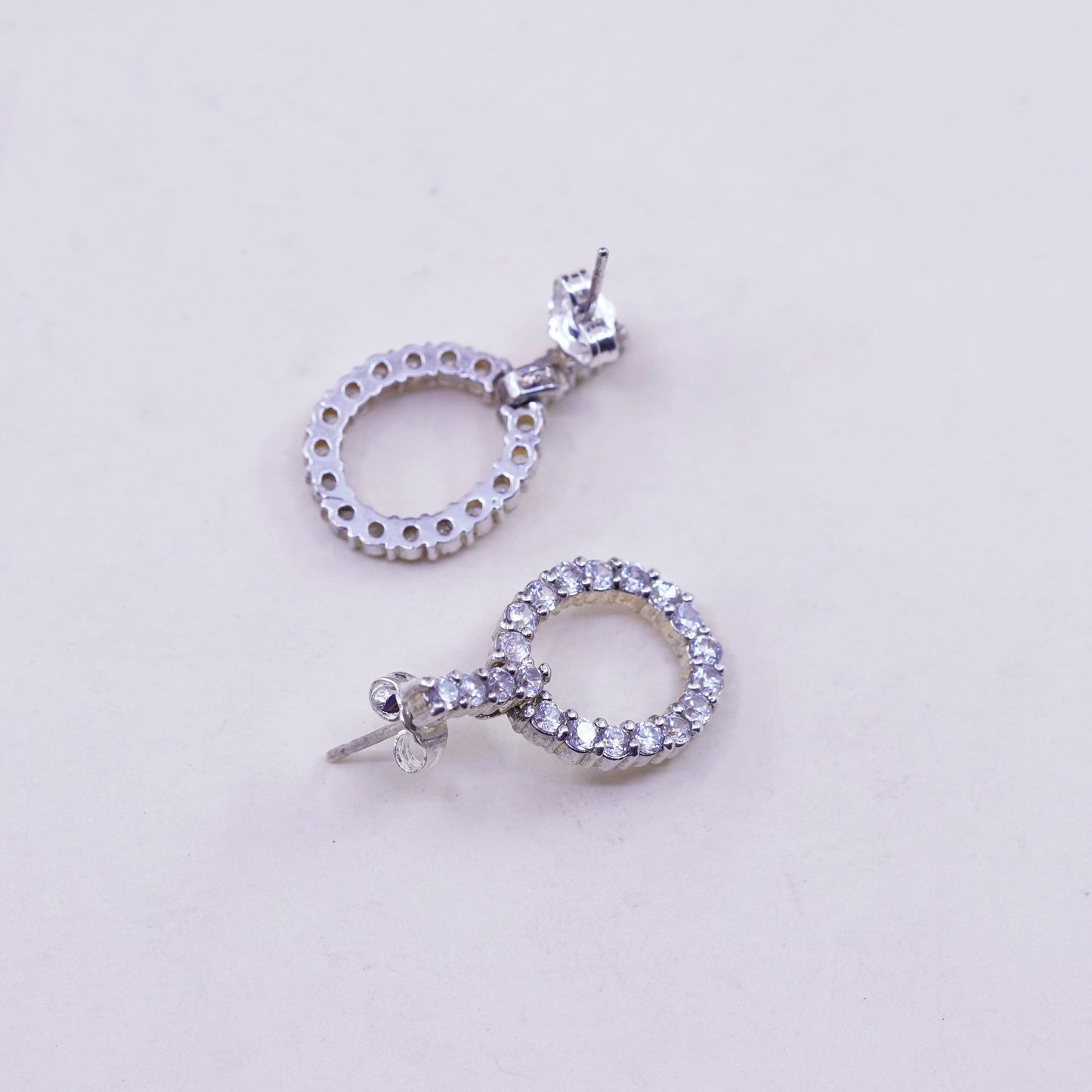 Vintage sterling silver handmade earrings, 925 teardrop with CZ