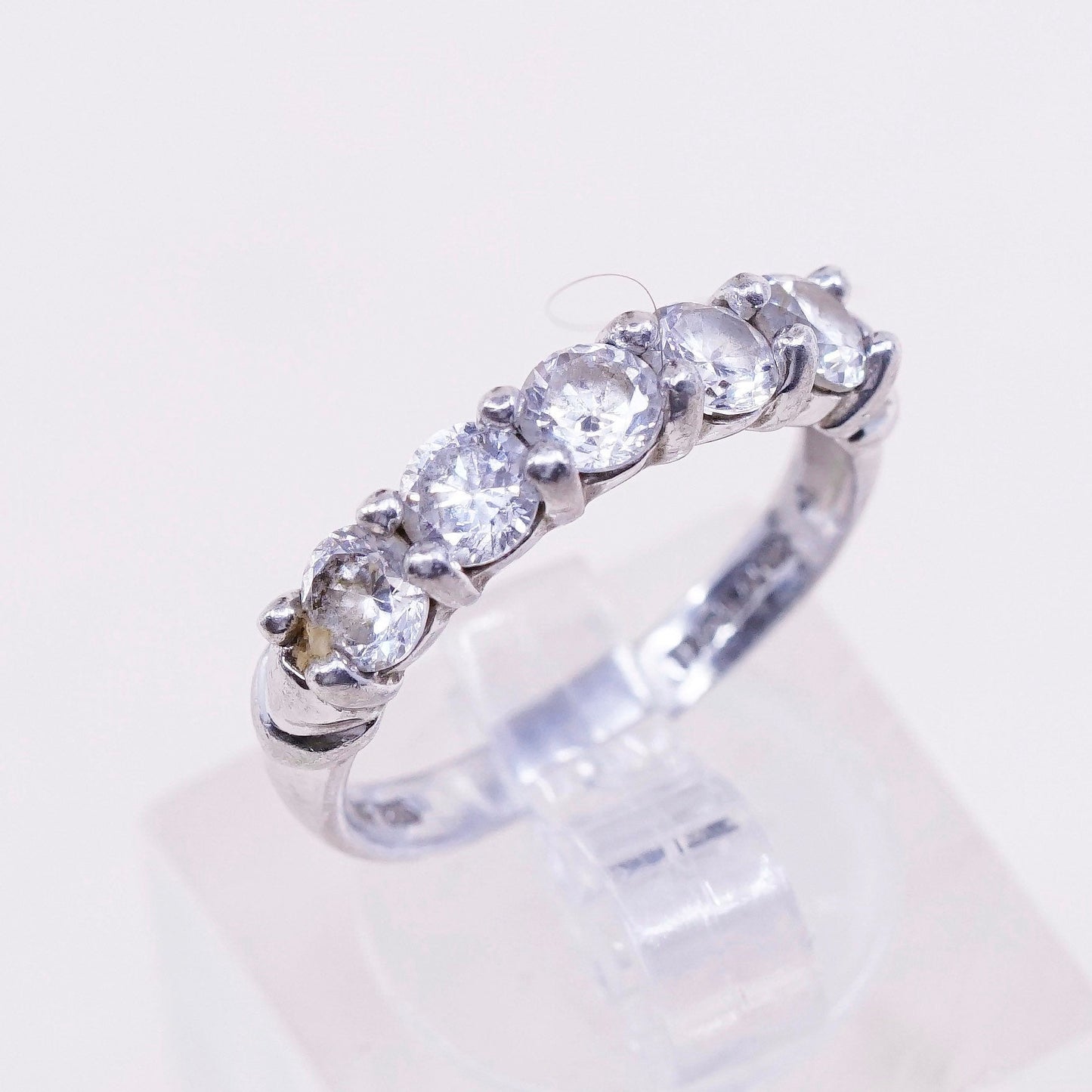 Size 7, Vintage sterling 925 silver handmade ring, engagement band with cz
