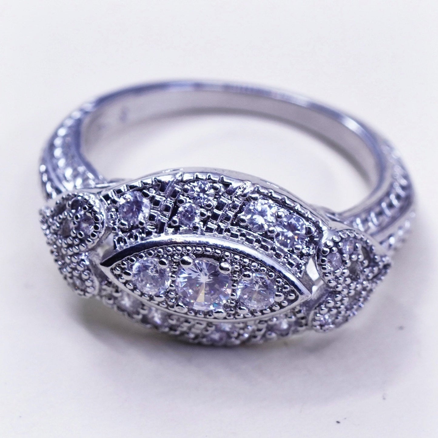 Size 9, vintage jewelry, sterling 925 silver cluster crystal engagement ring