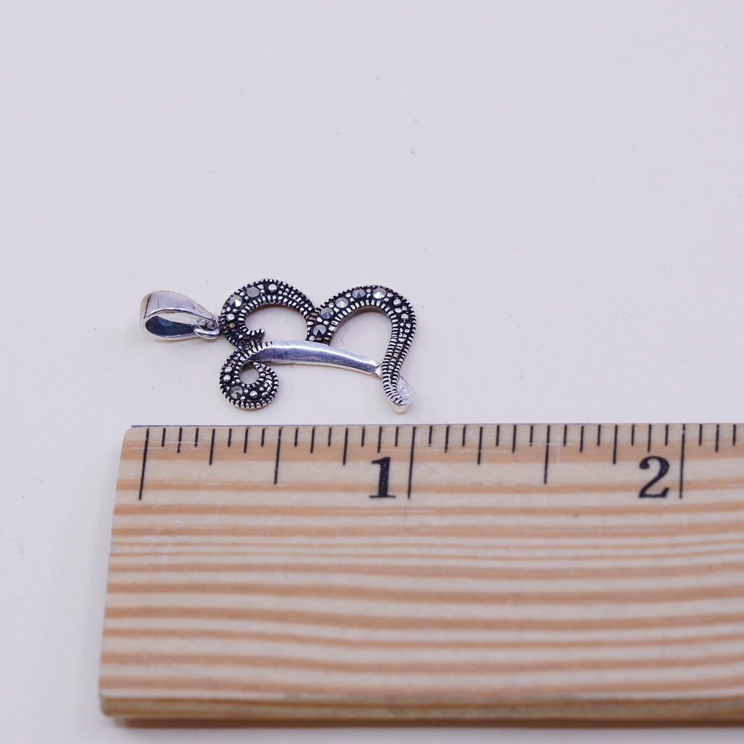 Vintage handmade sterling silver cross, 925 initial B with marcasite details
