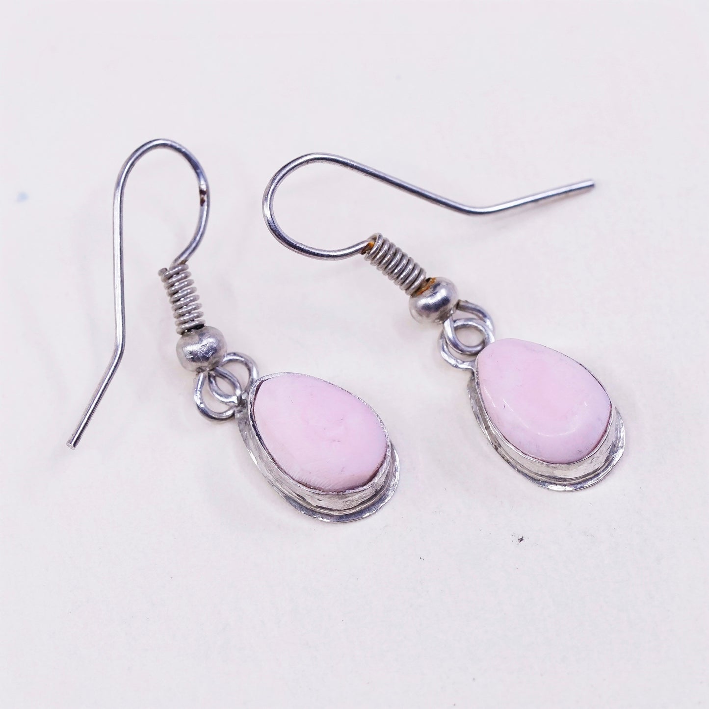 vtg sterling 925 silver heart drop earrings, 925 teardrop w/ pink mop