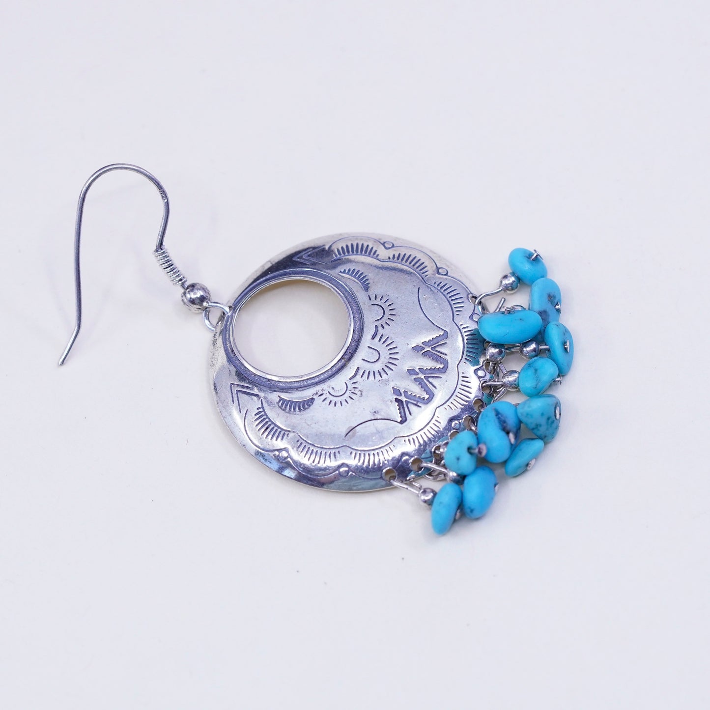 carolyn pollack Sterling 925 silver handmade disc earrings w/ cluster turquoise