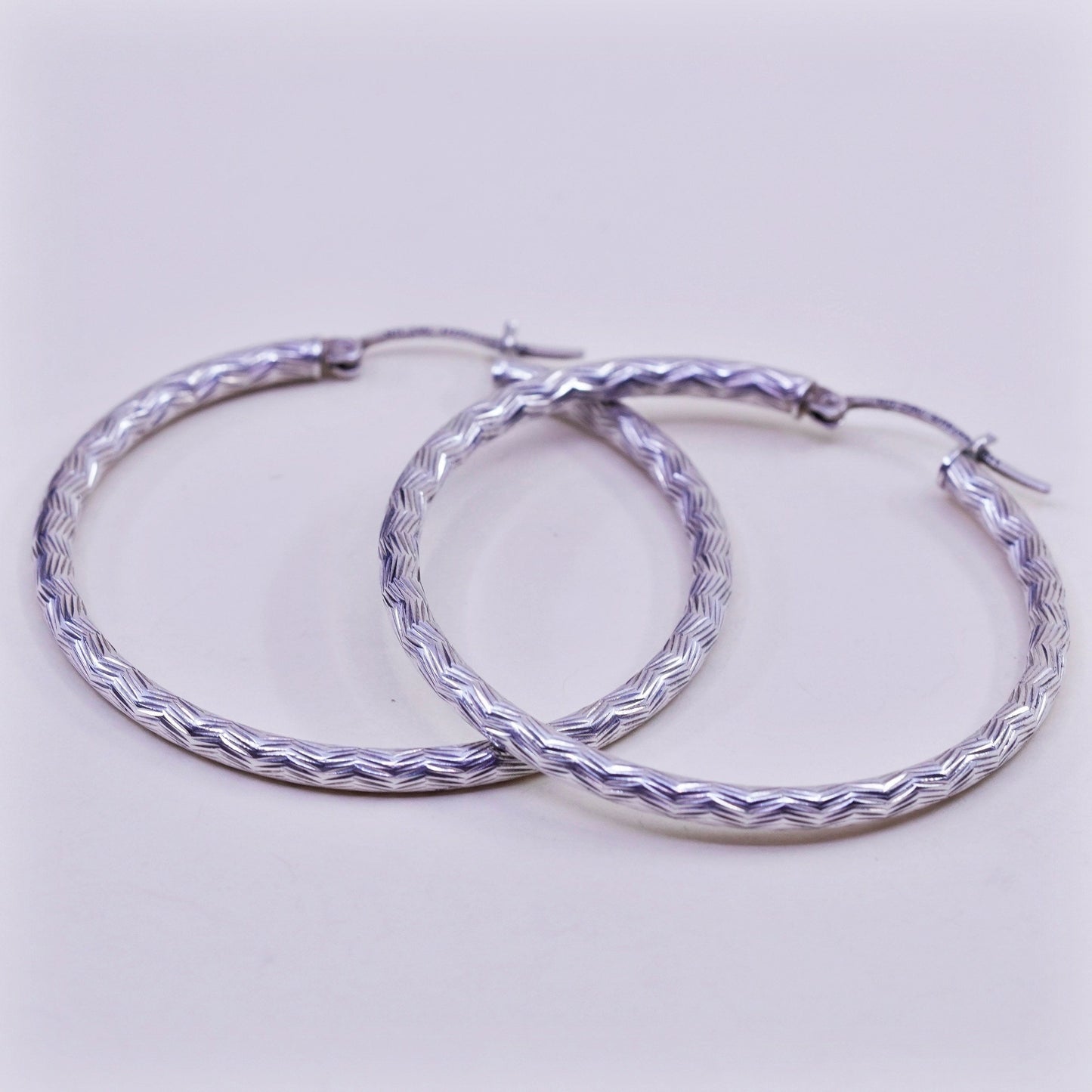 1.75”, vtg sterling silver loop earrings, textured minimalist primitive hoops