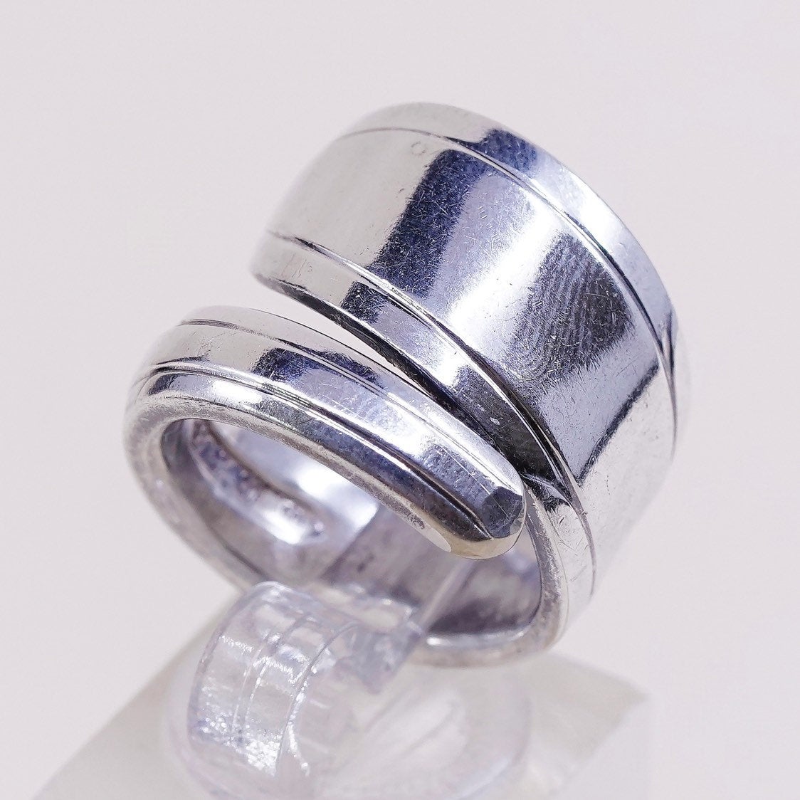 sz 5.5, vtg nobility plate jewelry, Sterling silver handmade spoon ring, 925 wrap band