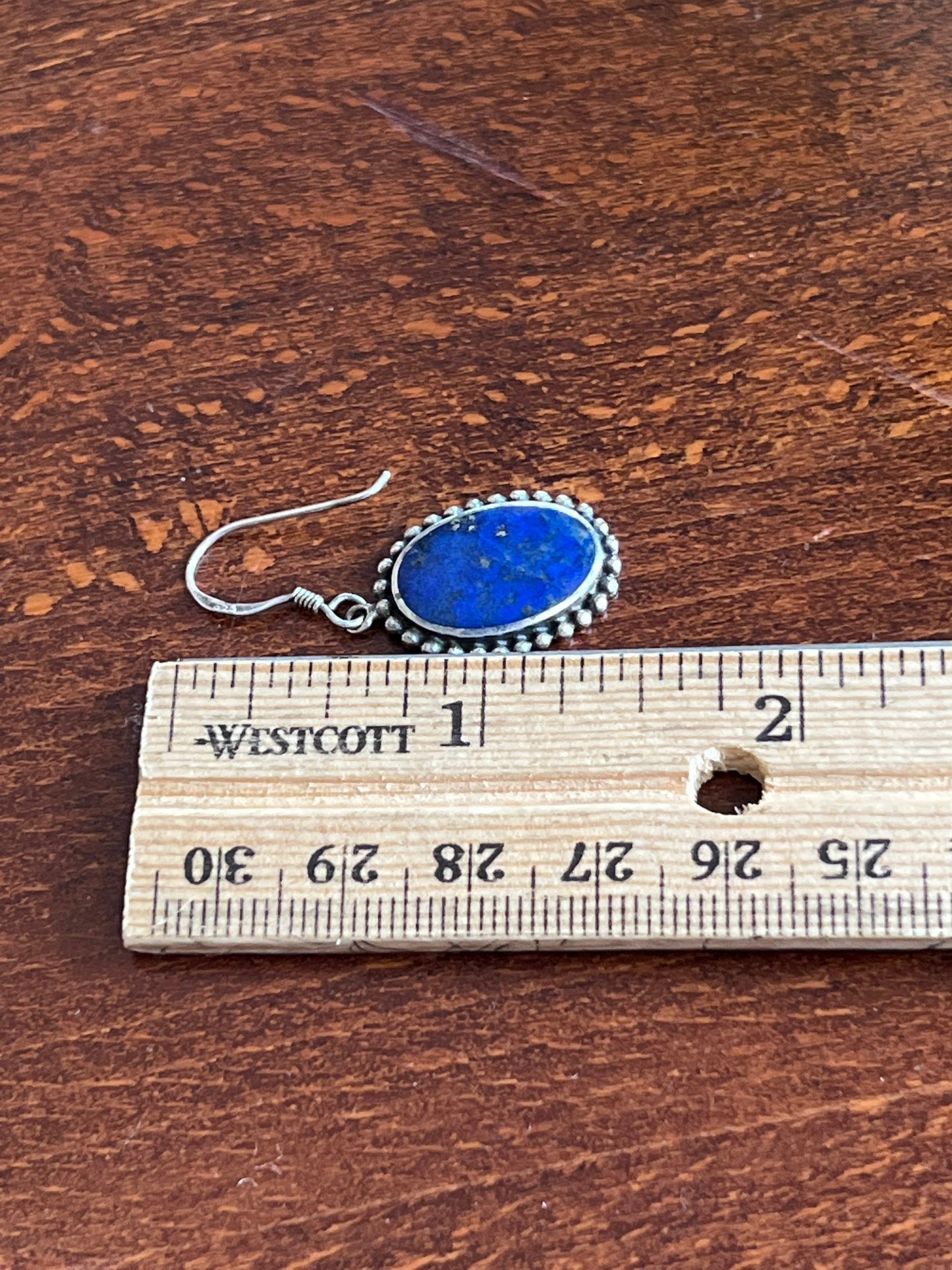Vintage Sterling 925 Silver Handmade earrings with oval lapis lazuli and beads