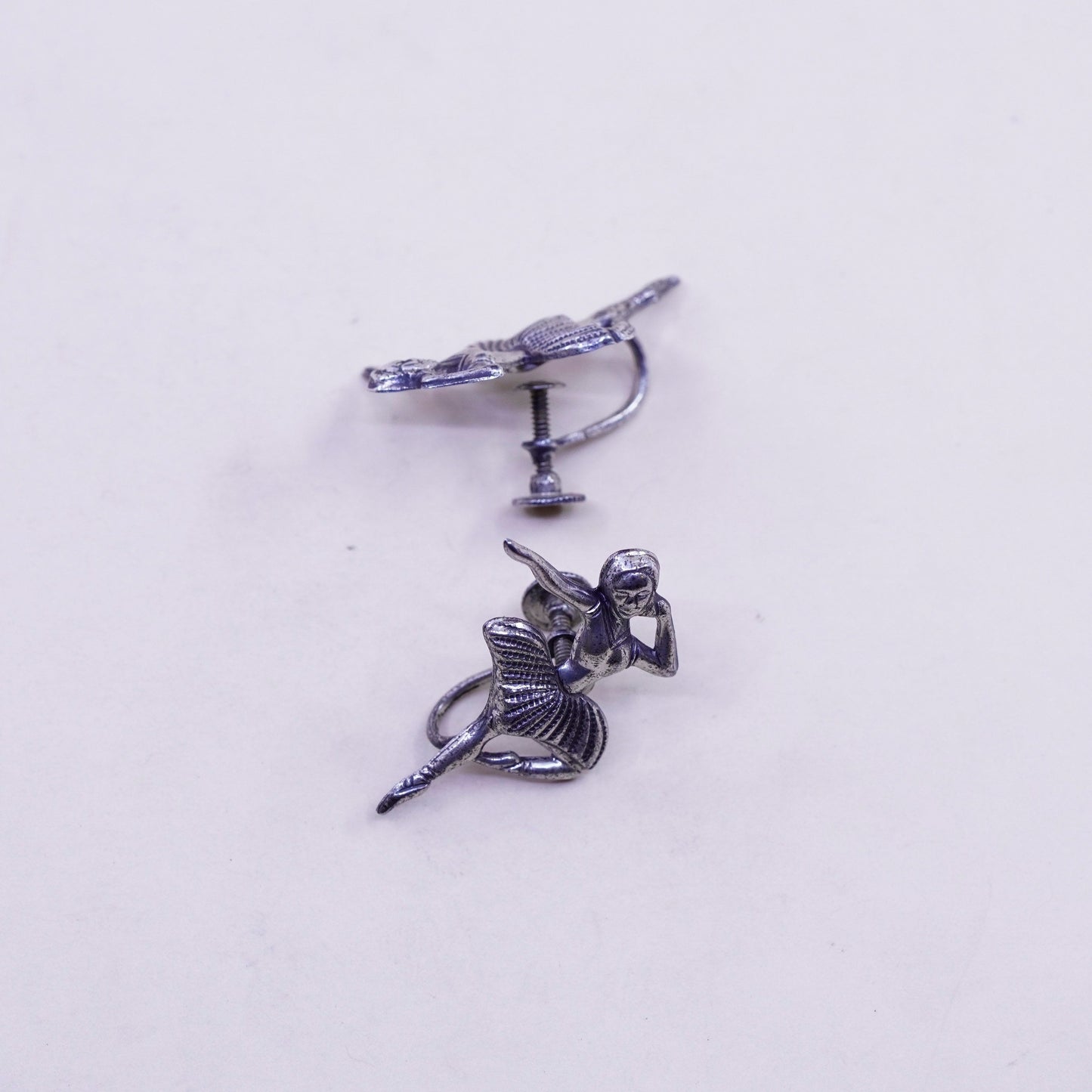 Vintage Beau Sterling silver handmade earrings, 925 screw back ballerinas
