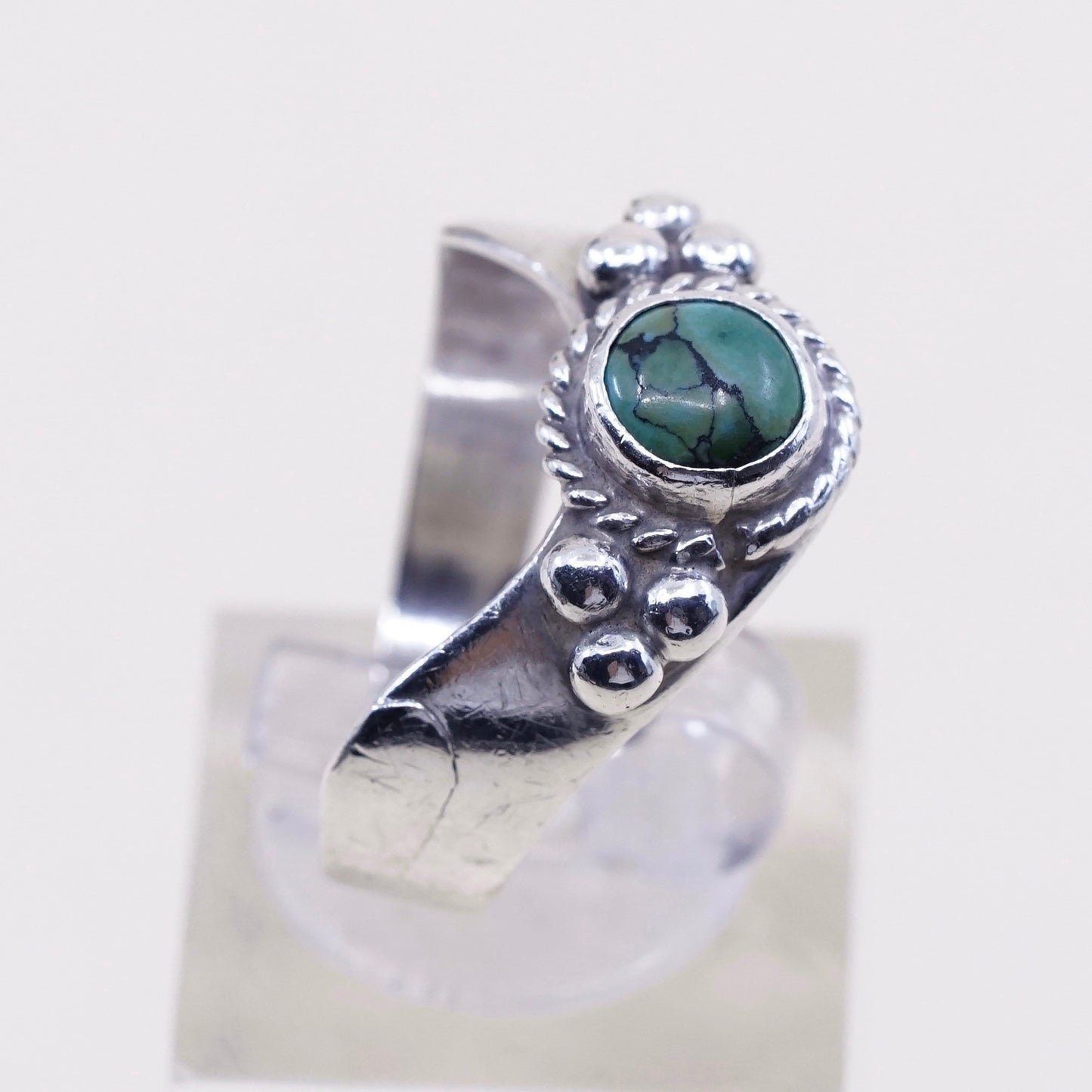 sz 9, Native American sterling silver handmade 925 ring w/ turquoise N beads