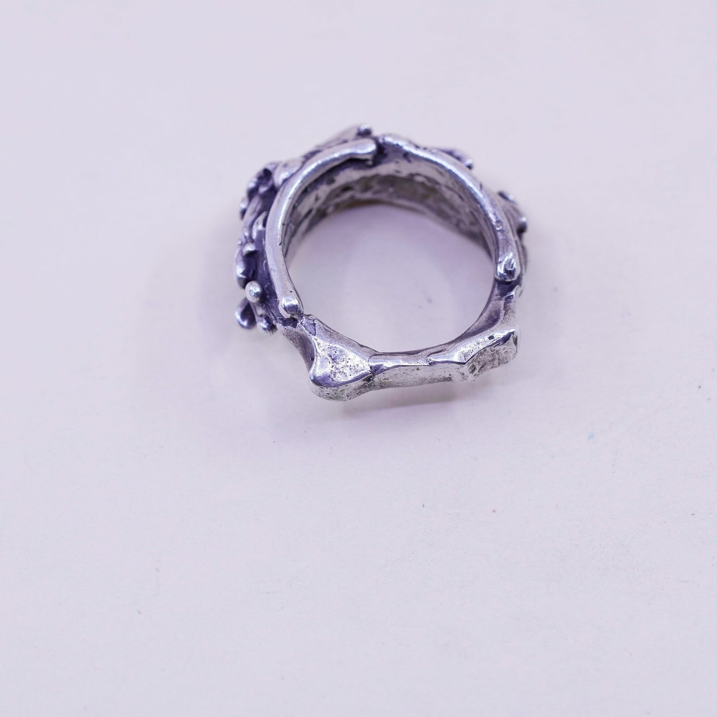 Size 6, vintage sterling silver handmade ring, melted 925 bead band