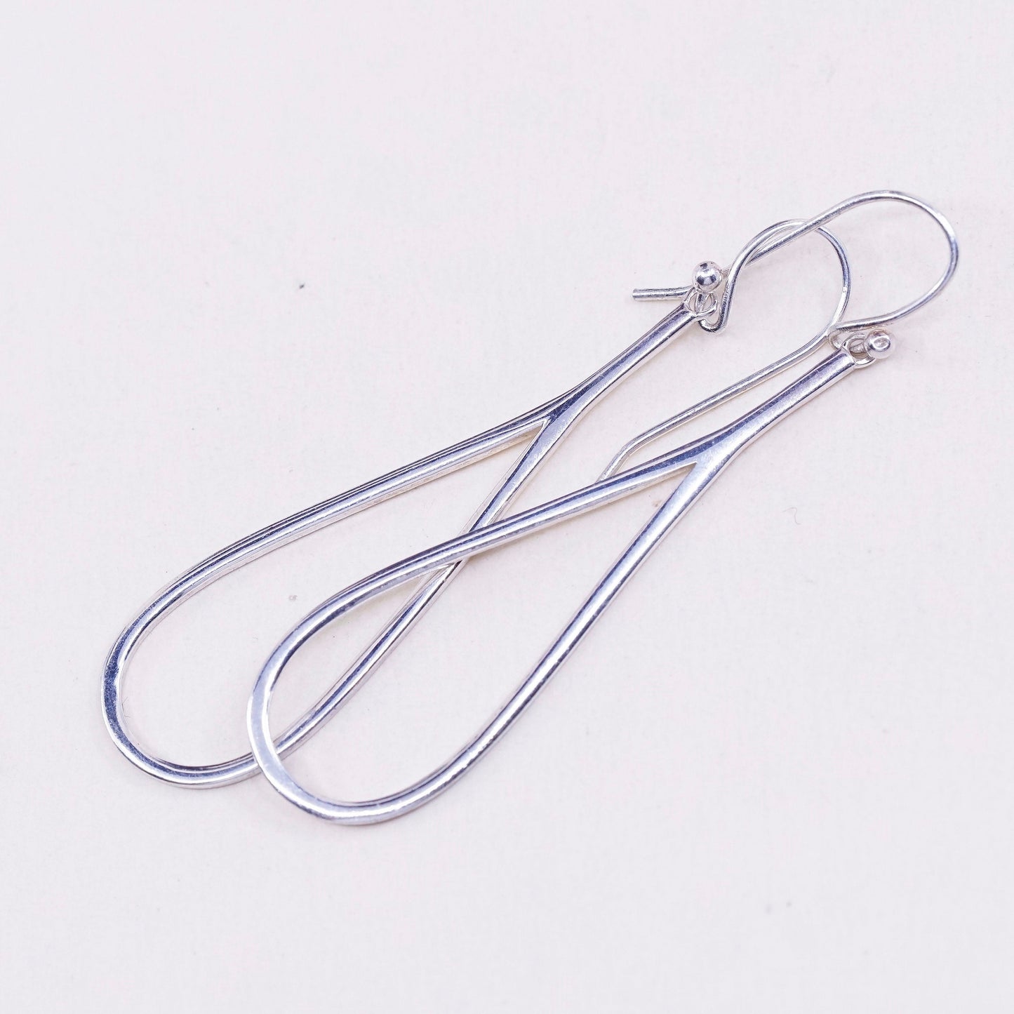 Vintage Sterling silver handmade earrings, long 925 teardrop dangles
