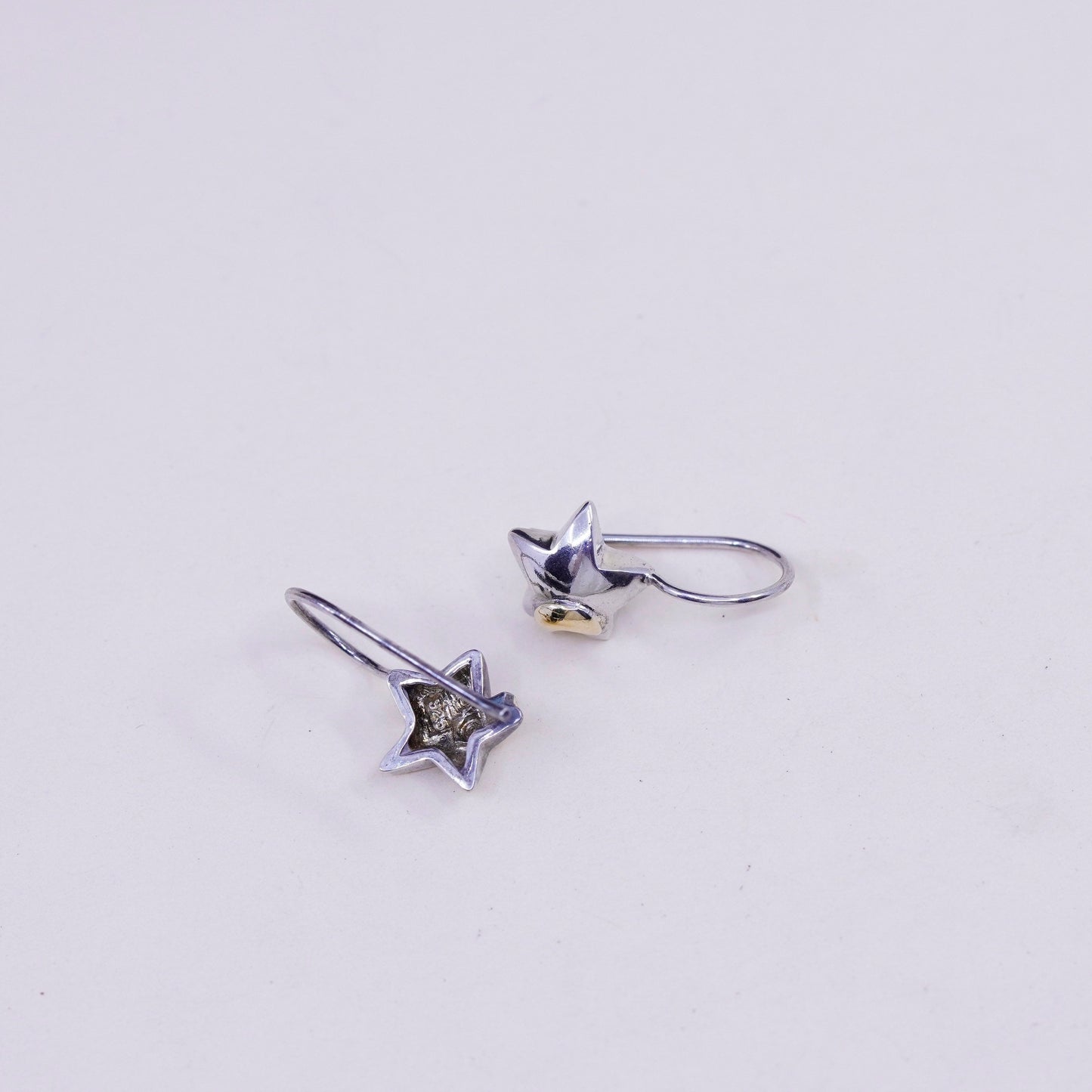 sterling silver modern earrings, 925 textured star with 14K yellow gold moon