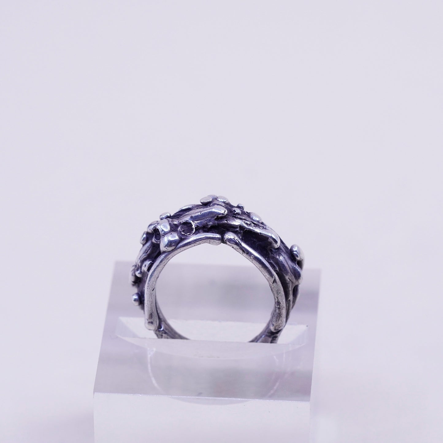 Size 6, vintage sterling silver handmade ring, melted 925 bead band