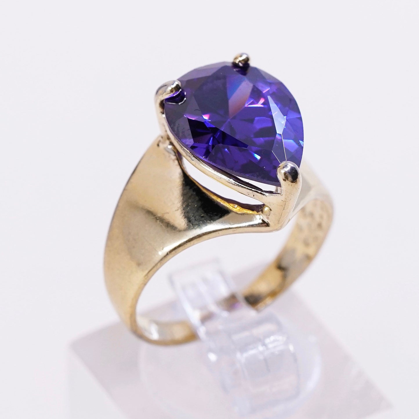 sz 8.25, vtg STC vermeil gold over Sterling 925 silver ring w teardrop amethyst