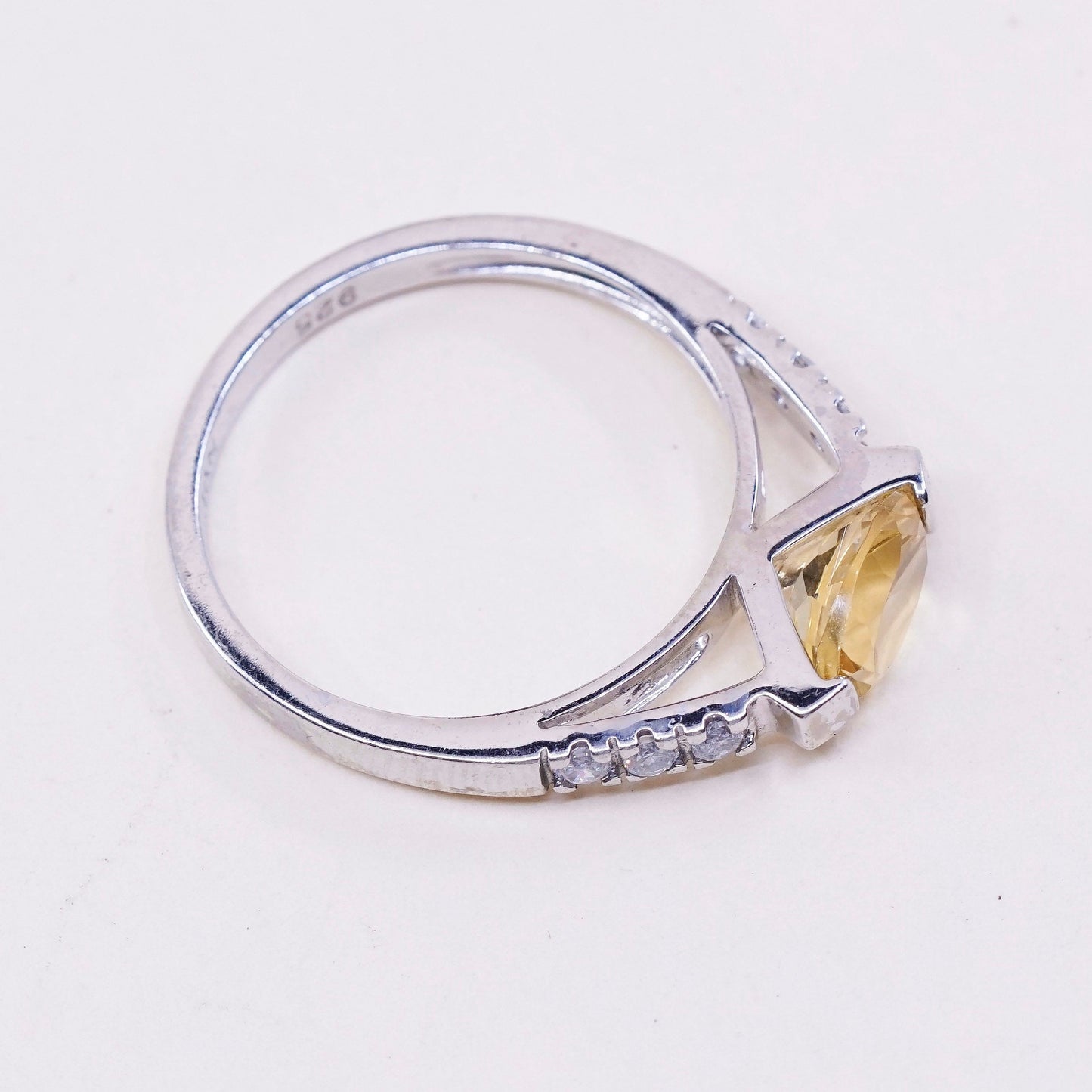 Size 9.25, vintage NVC Sterling silver ring, 925 with citrine and cz
