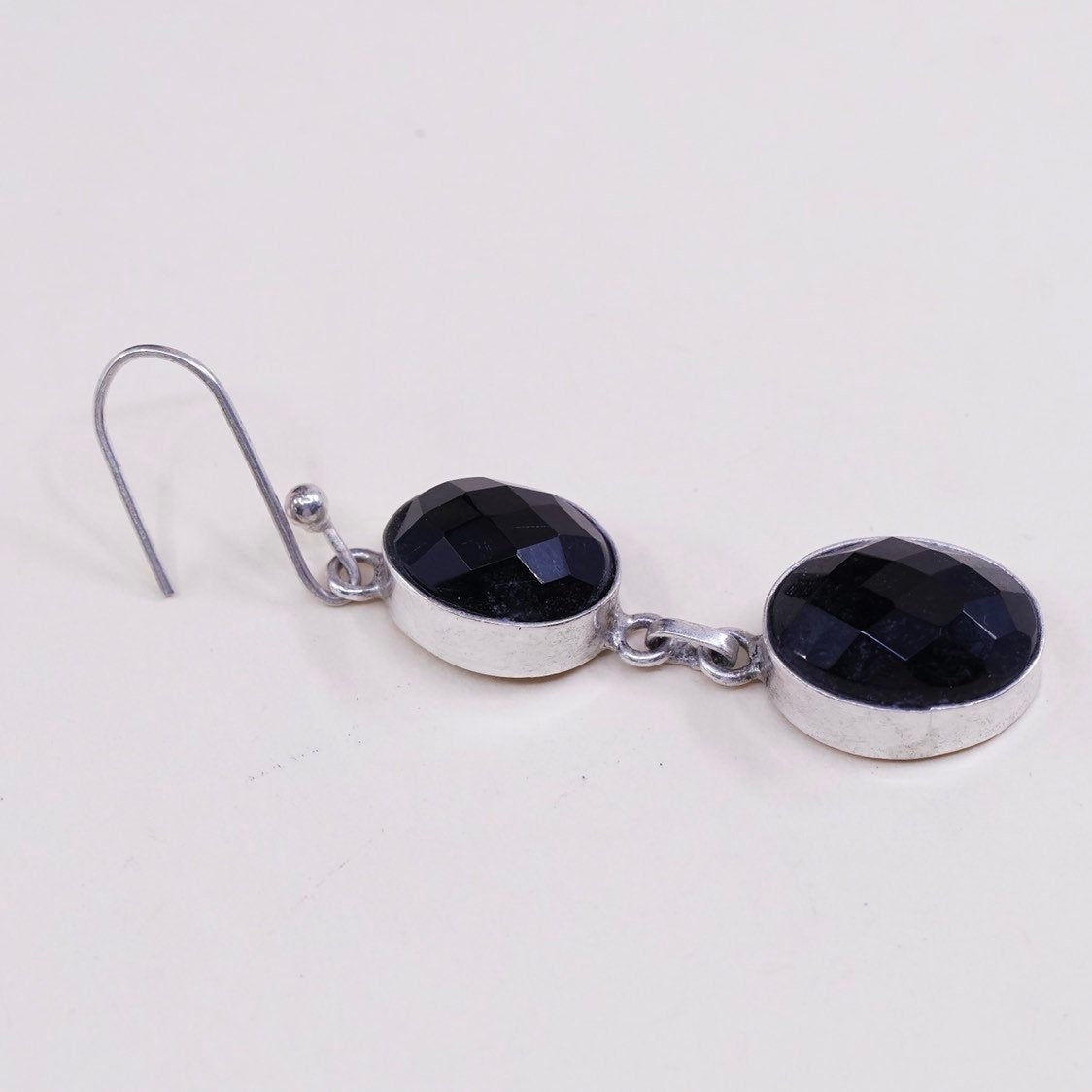 vtg Sterling silver handmade earrings, 925 w/ oval shaped obsidian drops