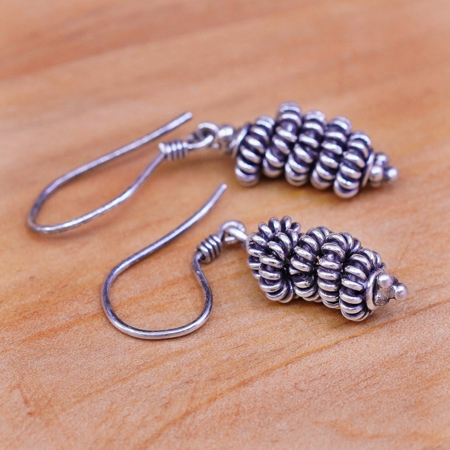 Vintage Sterling silver handmade earrings, 925 cable beads drops