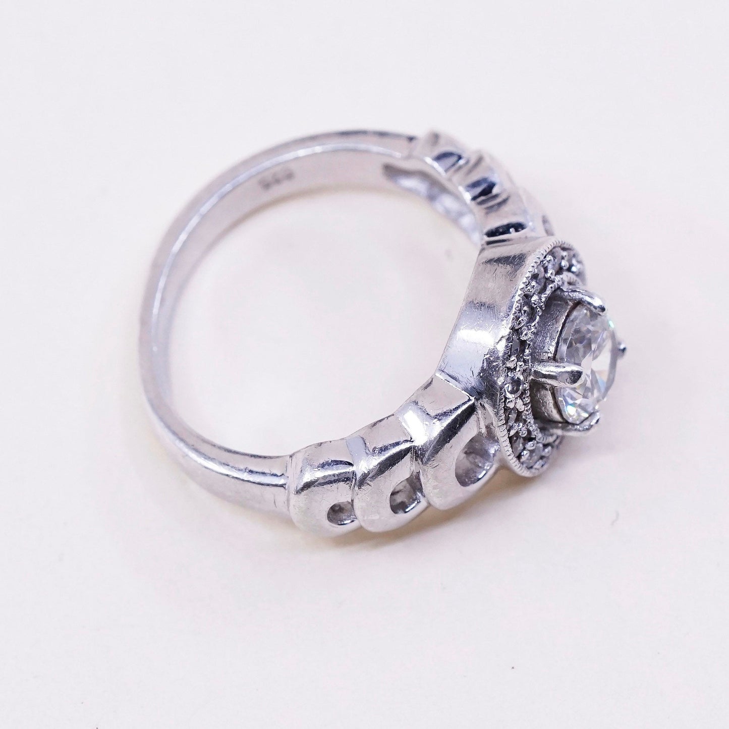 sz 7, vtg jewelry, sterling 925 silver cluster crystal engagement ring