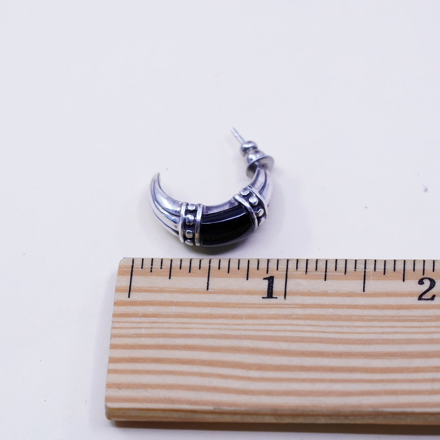0.75”, Sterling silver handmade earrings, 925 Huggie studs with onyx and beads