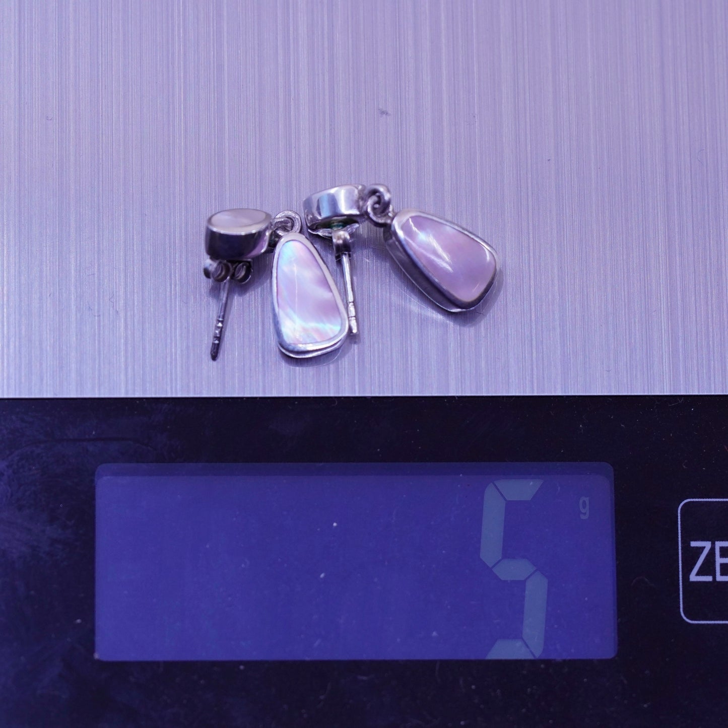 Vintage sterling 925 silver handmade earrings with mother of pearl