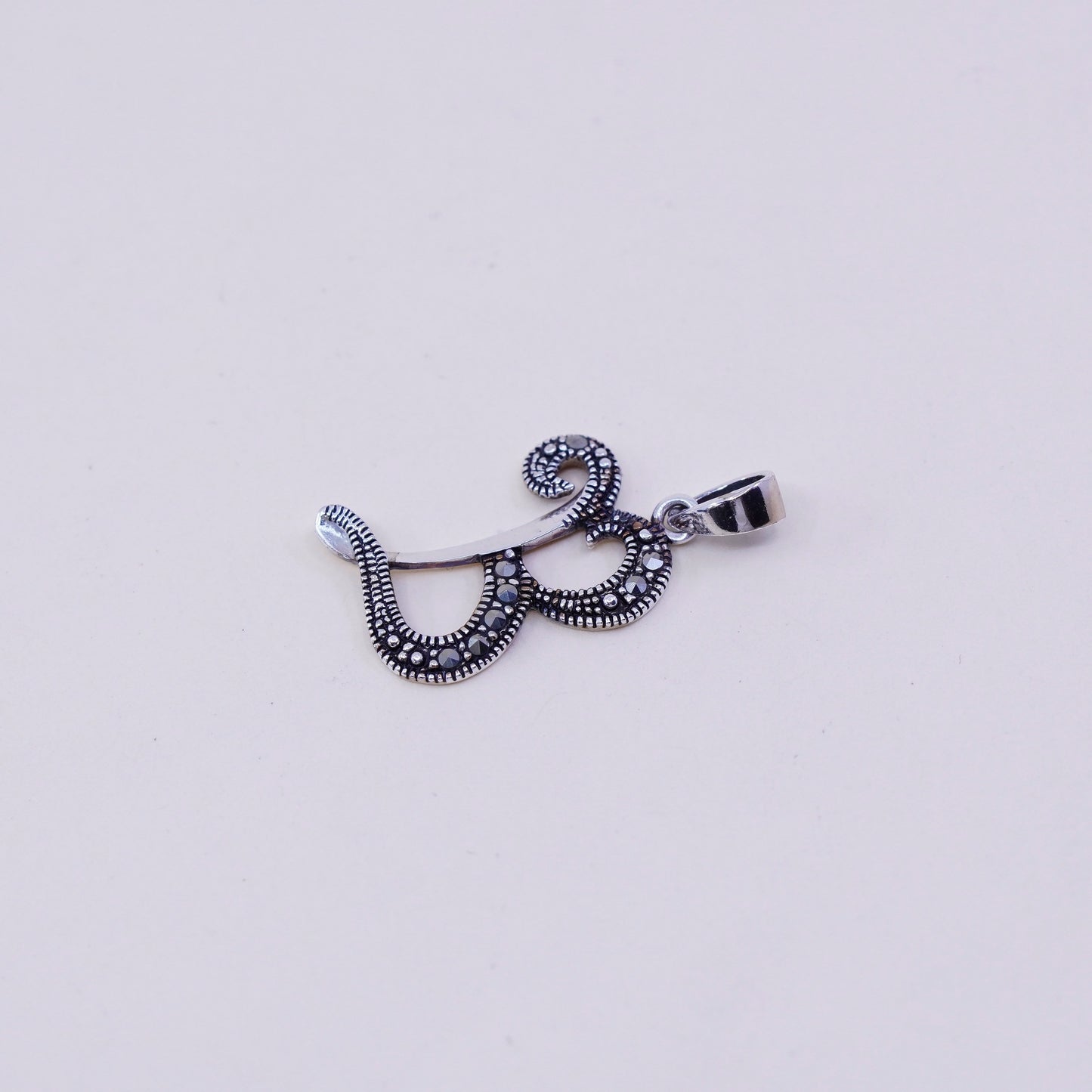 Vintage handmade sterling silver cross, 925 initial B with marcasite details