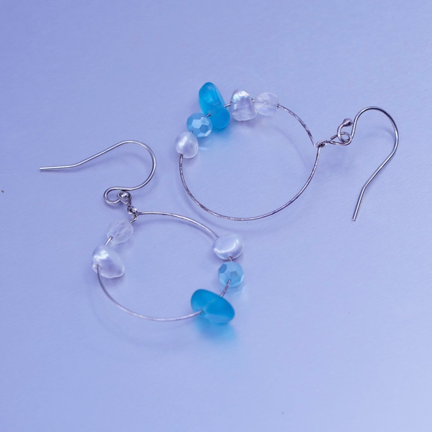 0.75”, vintage Sterling silver handmade earrings, 925 simple hoops and pearl