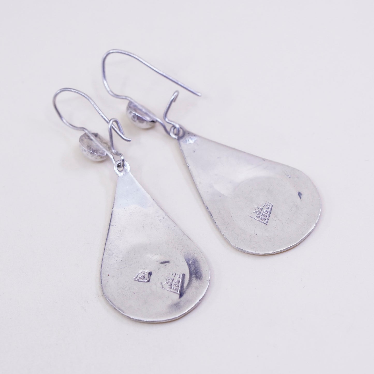 Vintage sterling silver handmade earrings, mexico 925 teardrop with malachite