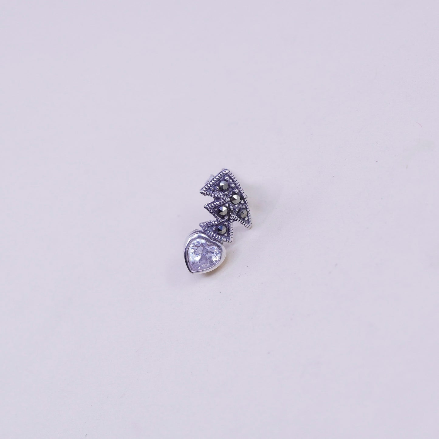 Vintage sterling 925 silver genuine cz studs, minimalist earrings and marcasite